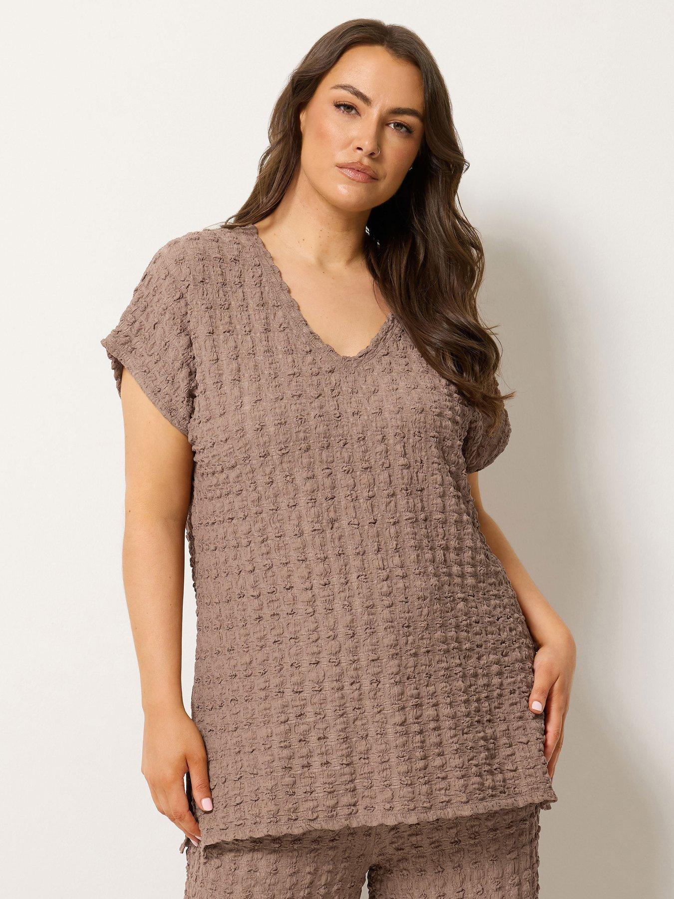 Image 1 of 4 of Yours Curve Bubble Texture Top - Brown