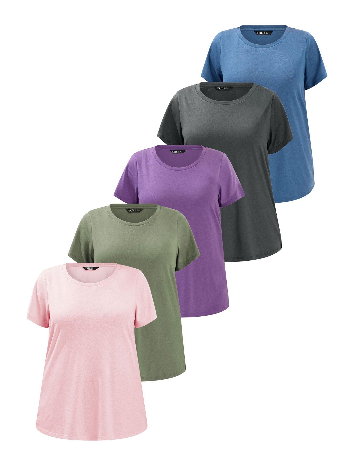 Image 1 of 4 of Yours Curve 5 Pack Short Sleeve Core Basic T-Shirts - Pink/Multi