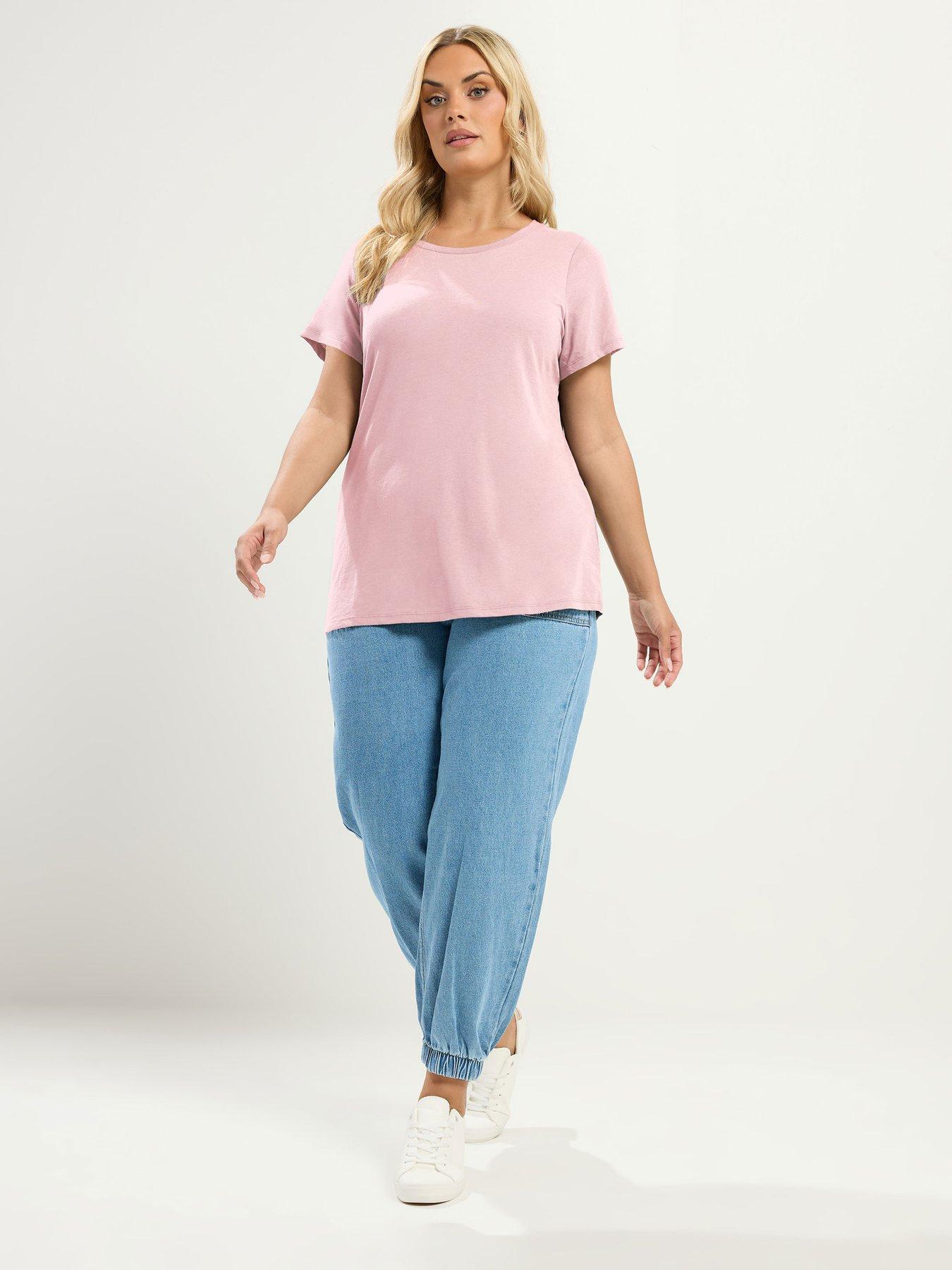 Image 3 of 4 of Yours Curve 5 Pack Short Sleeve Core Basic T-Shirts - Pink/Multi