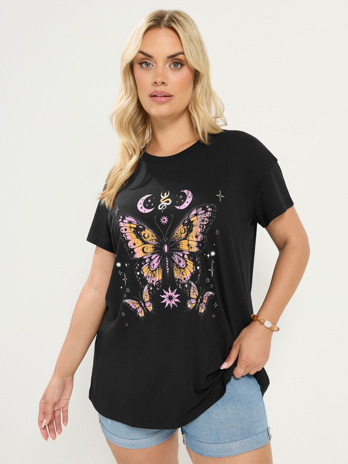 Yours Curve Butterfly Placement Core T-Shirt - Black