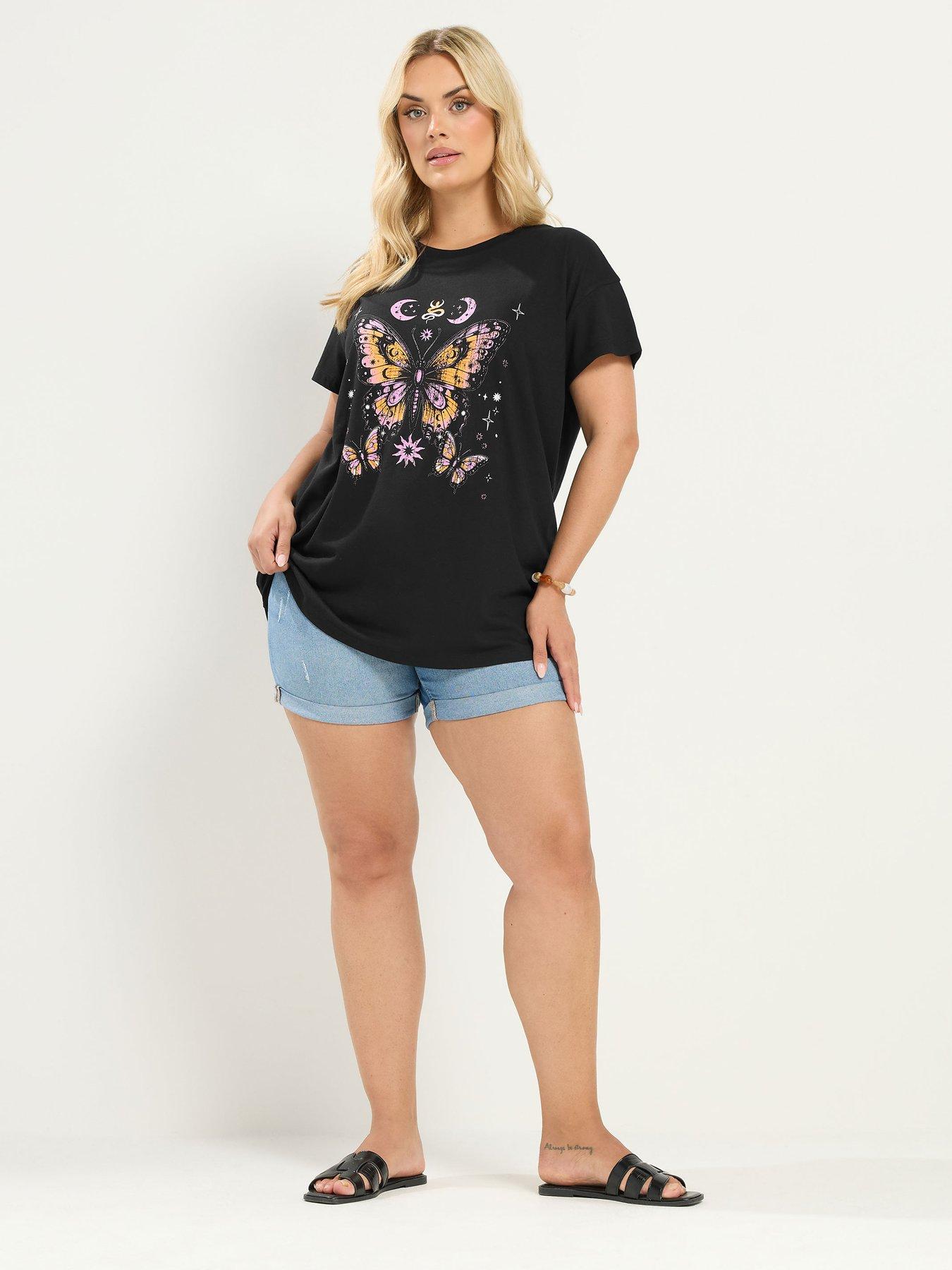 Image 3 of 4 of Yours Curve Butterfly Placement Core T-Shirt - Black