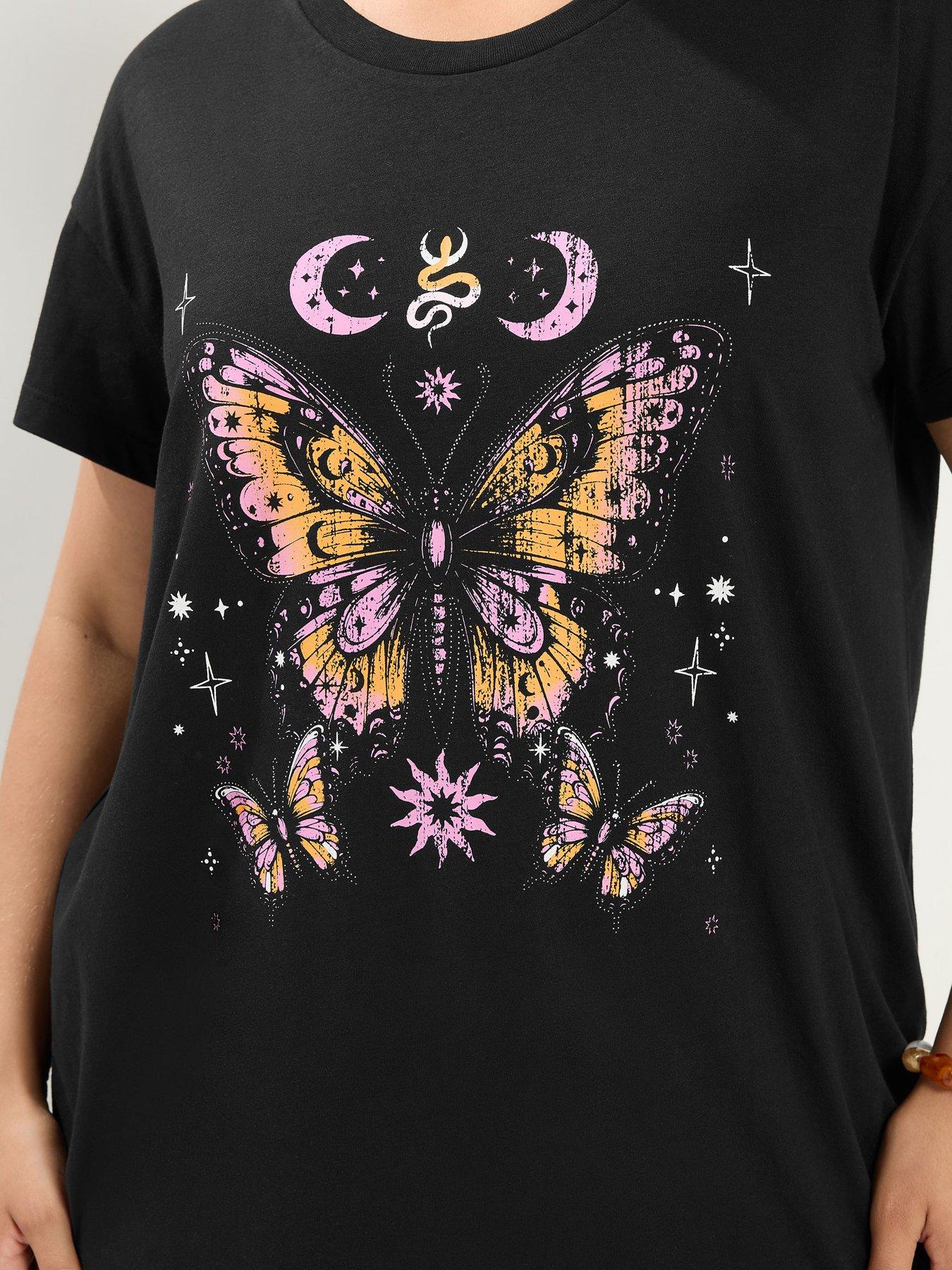 Image 4 of 4 of Yours Curve Butterfly Placement Core T-Shirt - Black