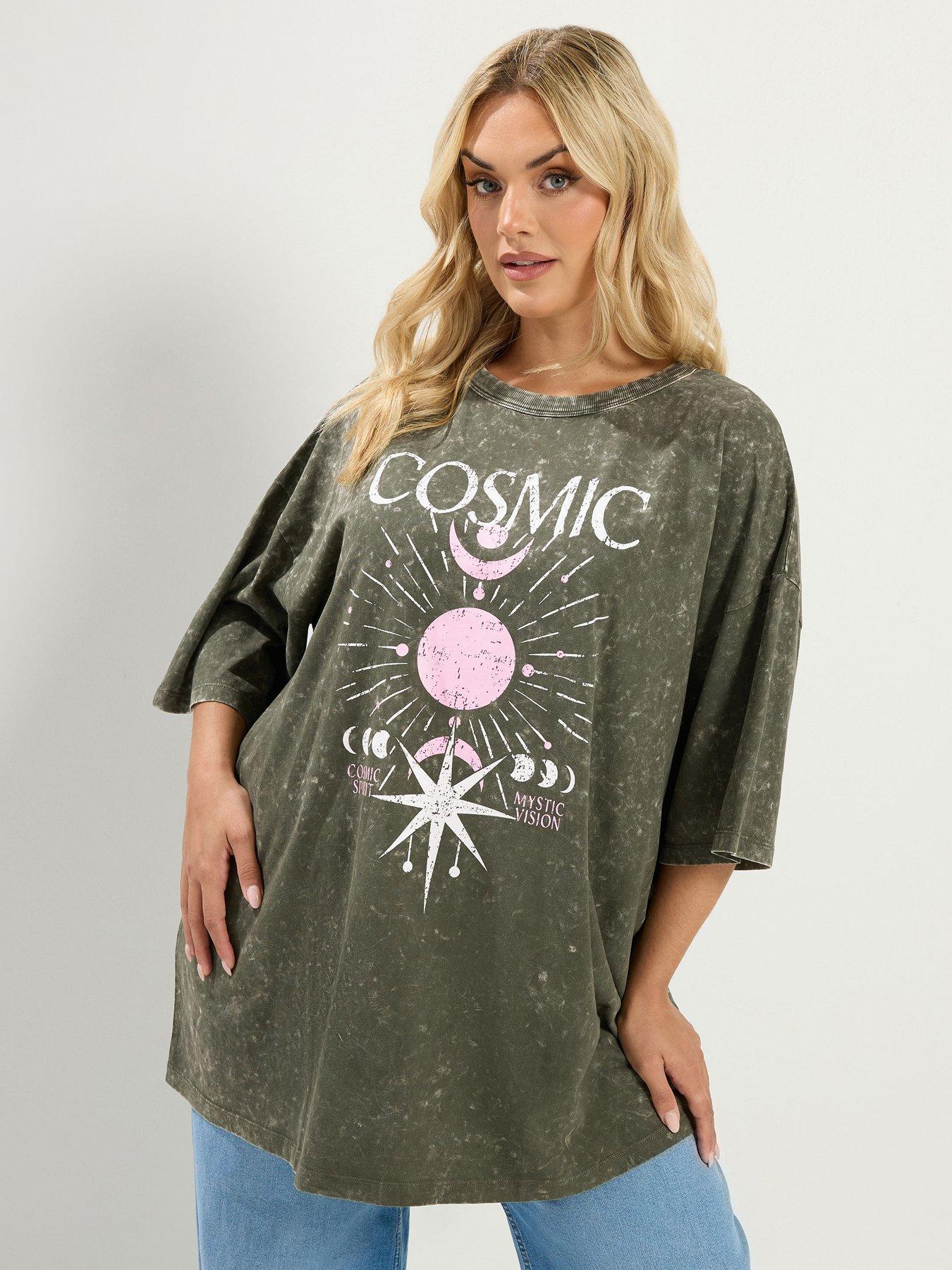 Yours Curve Placement Boxy T-Shirt - Green