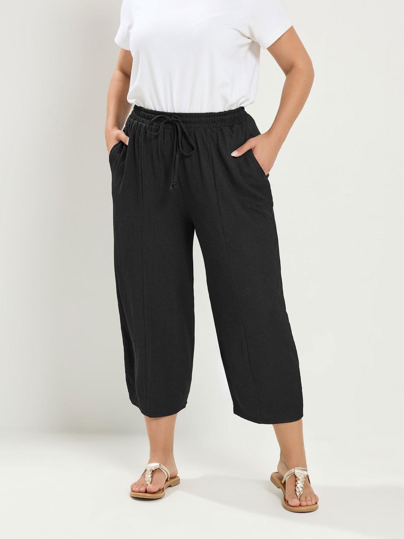 Yours Curve Crinkle Barrel Trousers - Black