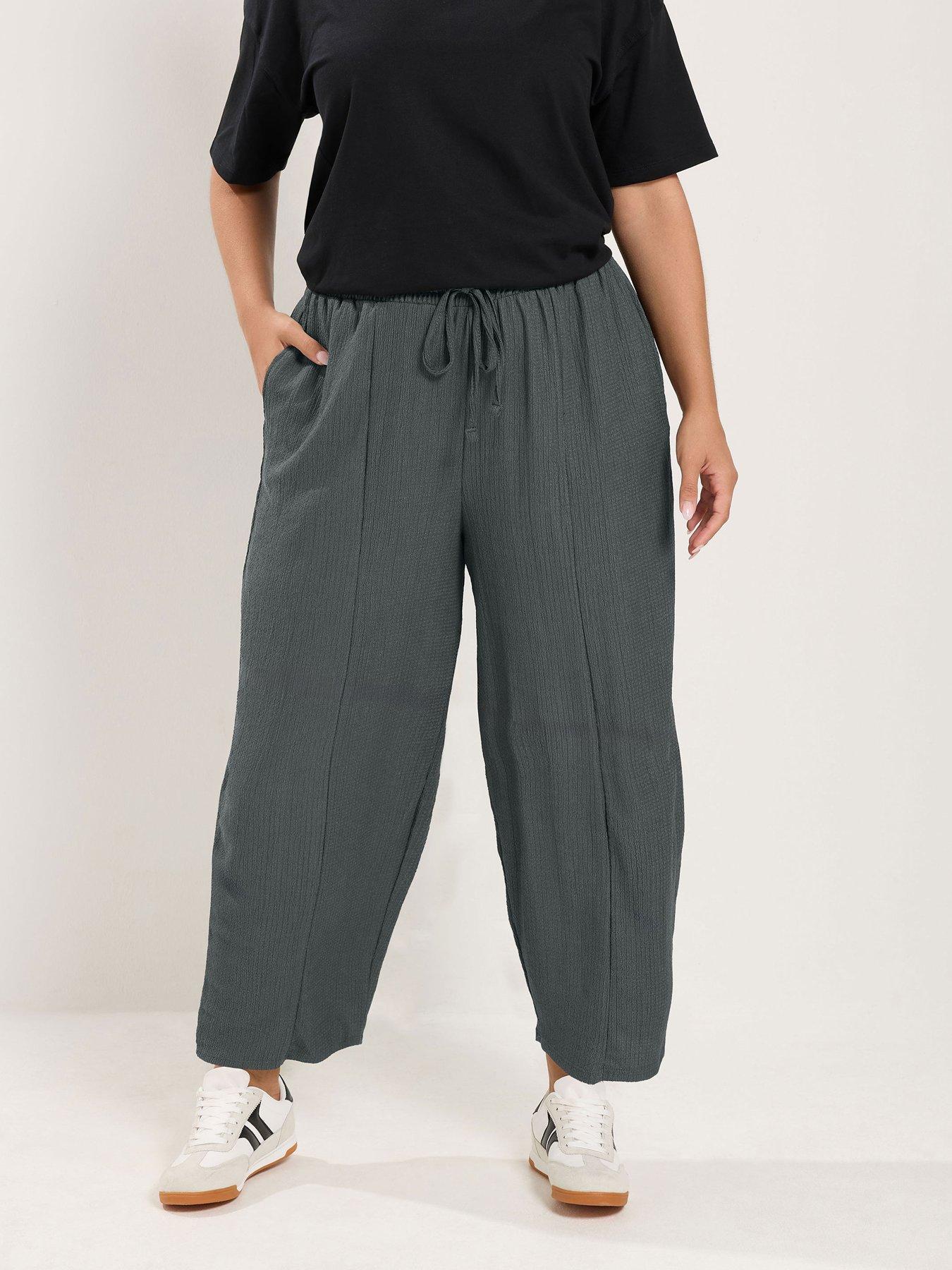 Yours Curve Crinkle Barrel Trouser Regular - Grey