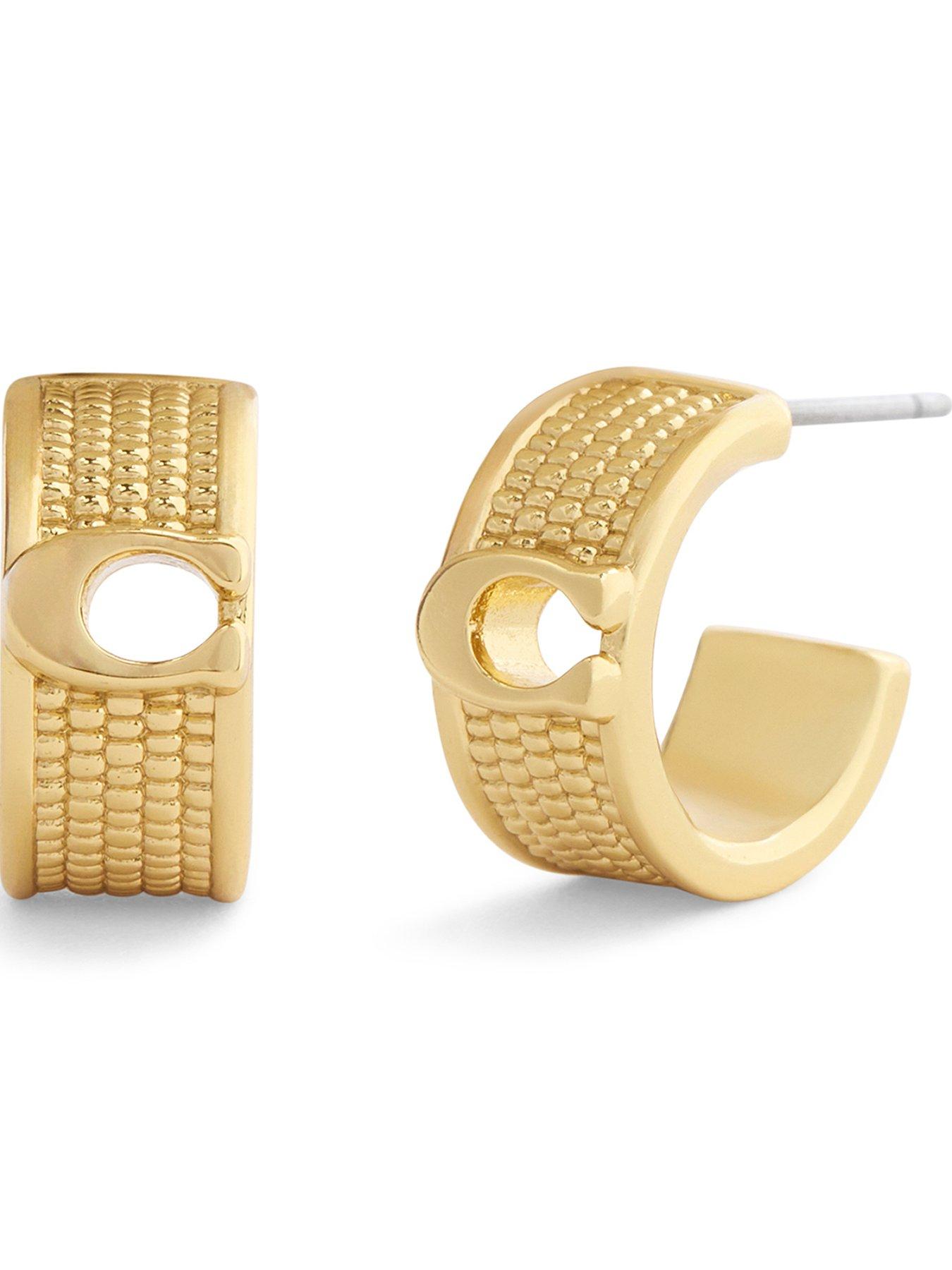 Image 1 of 4 of COACH Textured C Huggie Earrings