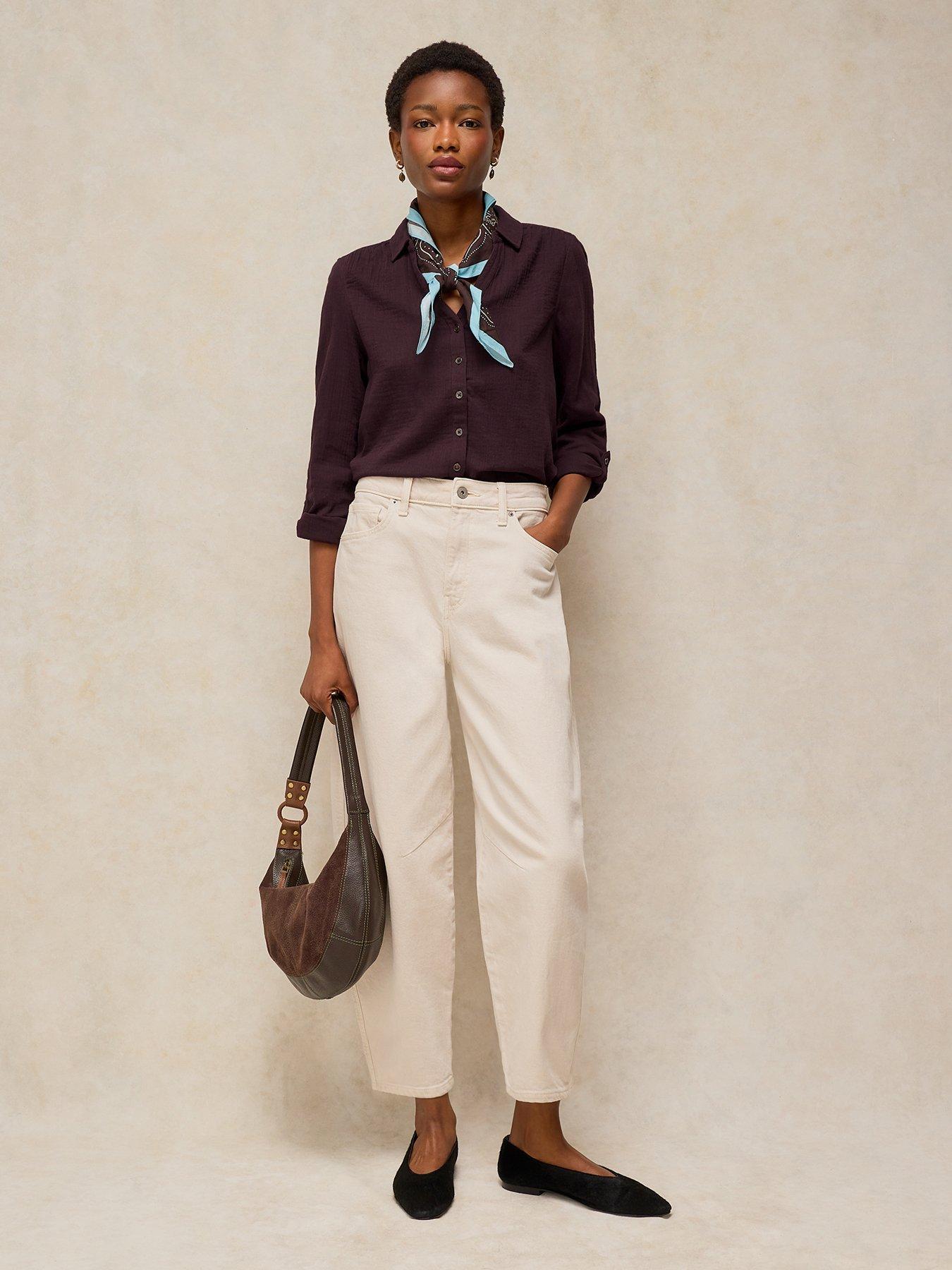 Image 3 of 5 of White Stuff Annie Double Cloth Button-Through Shirt - Brown