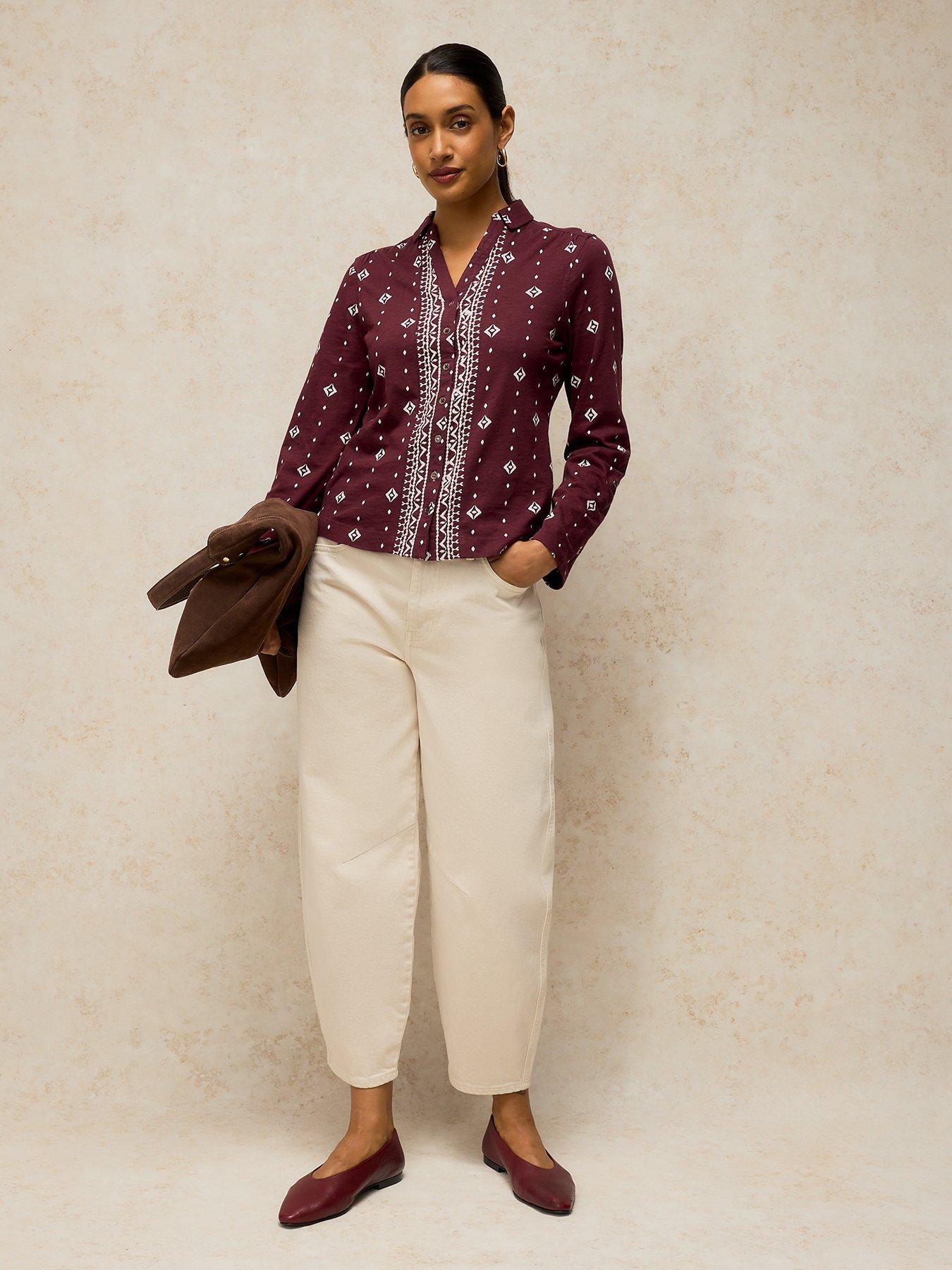 Image 3 of 5 of White Stuff Womens Annie Slim Fit Roll-Tab Jersey Shirt - Purple