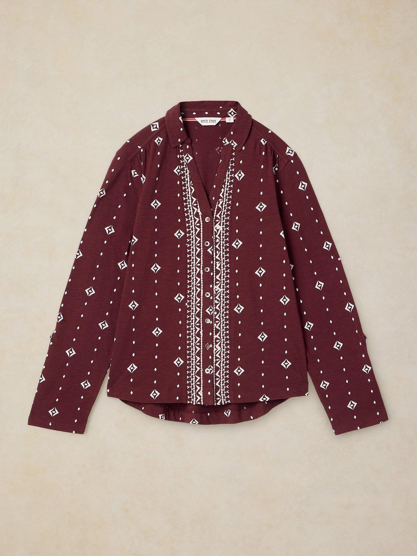 Image 5 of 5 of White Stuff Womens Annie Slim Fit Roll-Tab Jersey Shirt - Purple