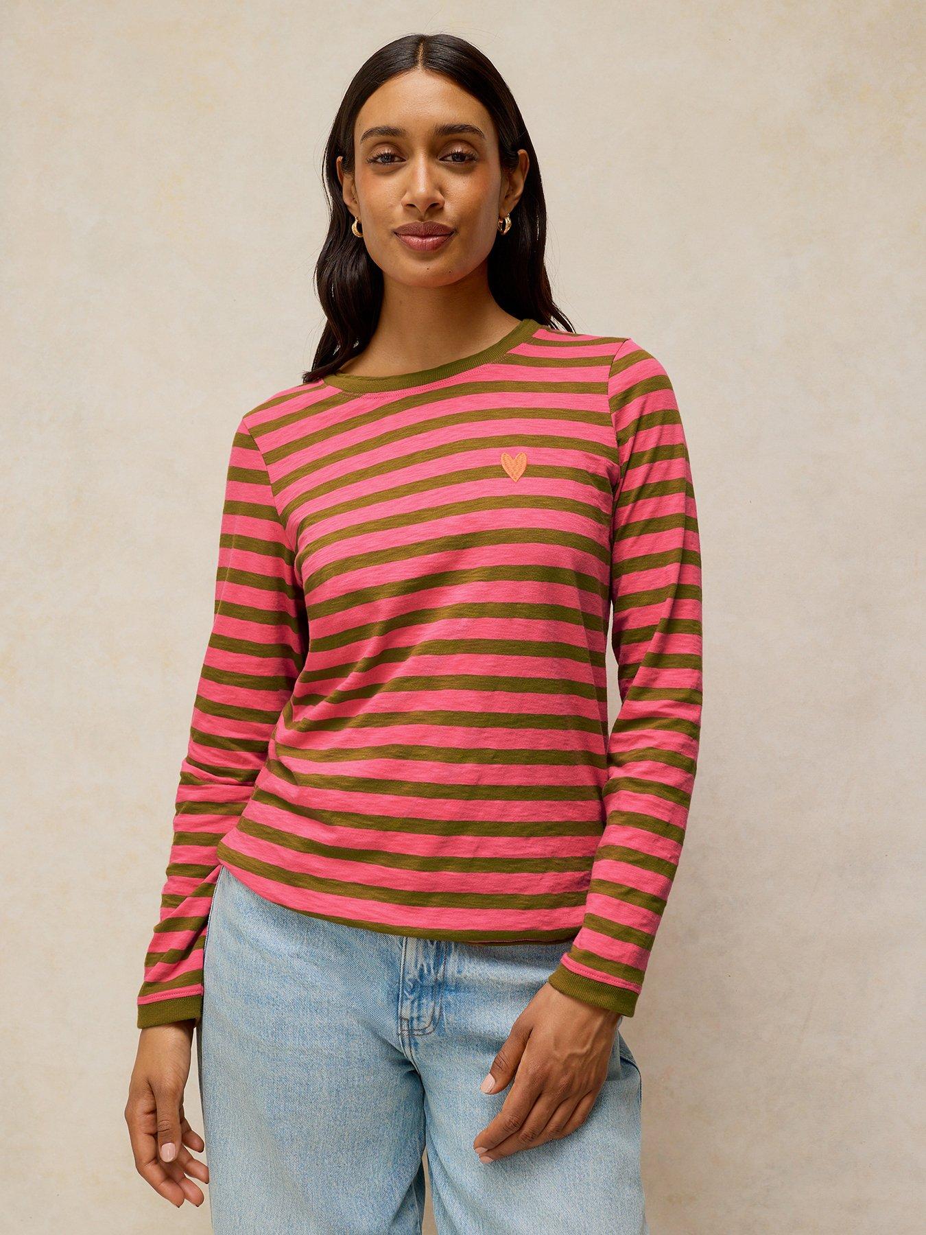 Image 1 of 6 of White Stuff Clara Stripe Embroidered Tee