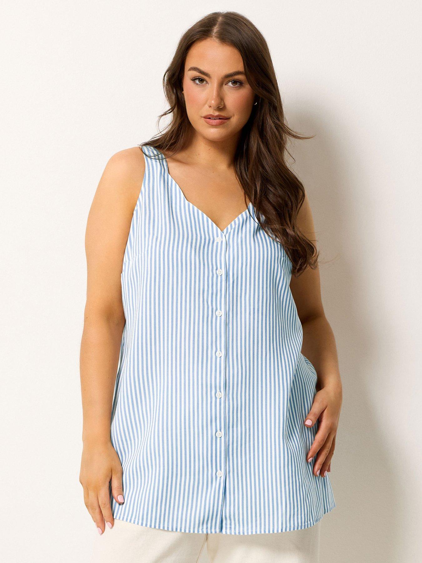 Image 1 of 4 of Yours Curve Stripe Scallop Cami - Blue