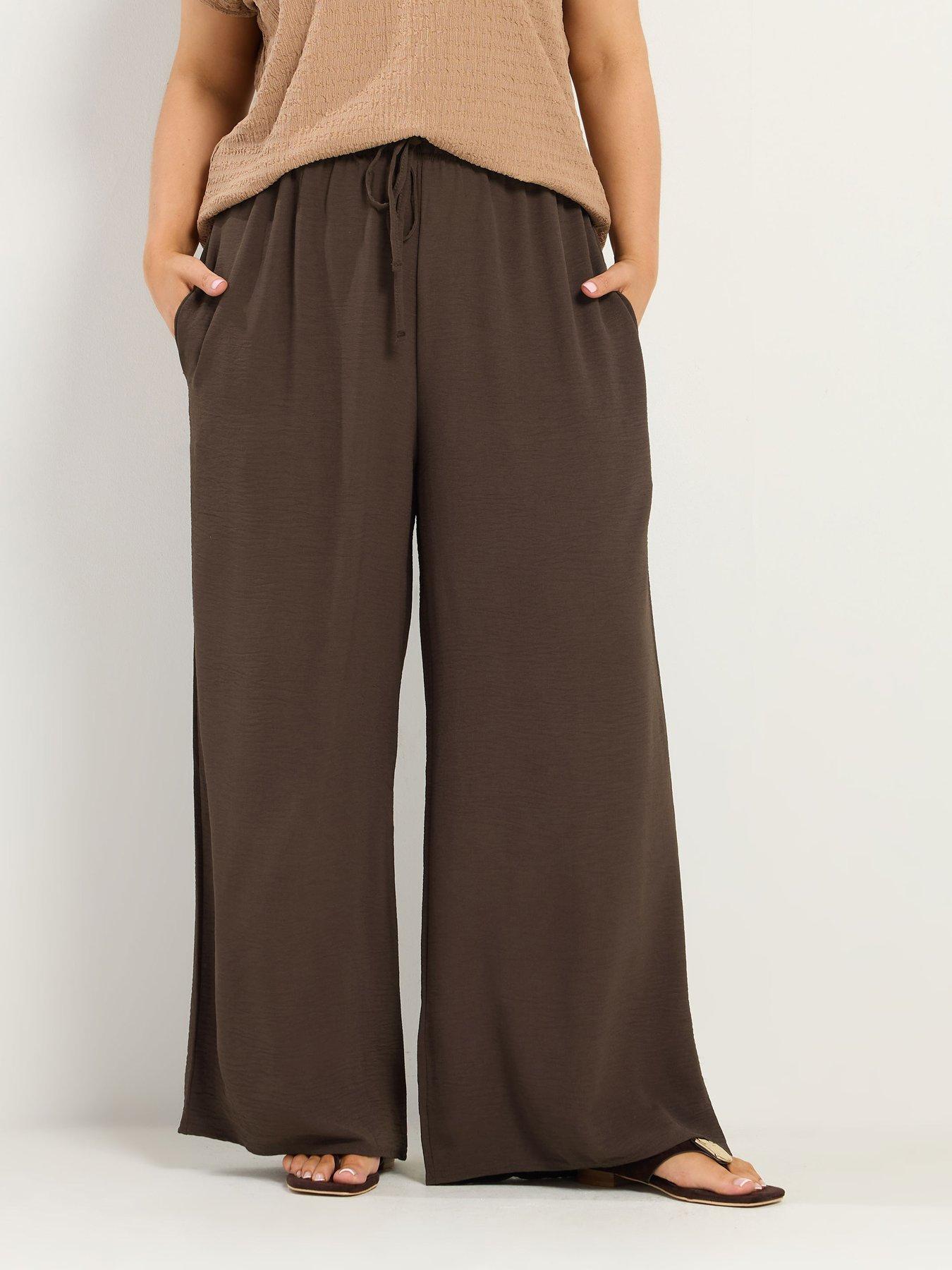 Yours Curve Washed Twill Wide Leg Short - Brown