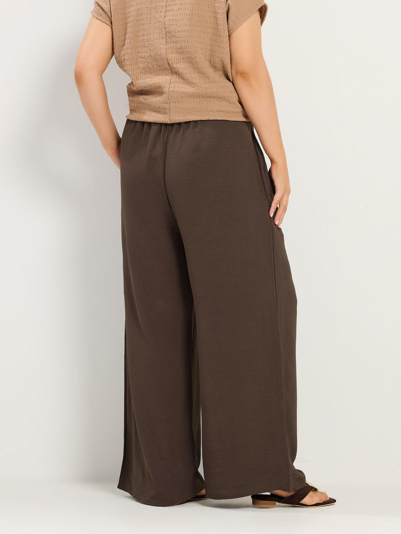 Image 2 of 4 of Yours Curve Washed Twill Wide Leg Regular Length Trousers - Brown