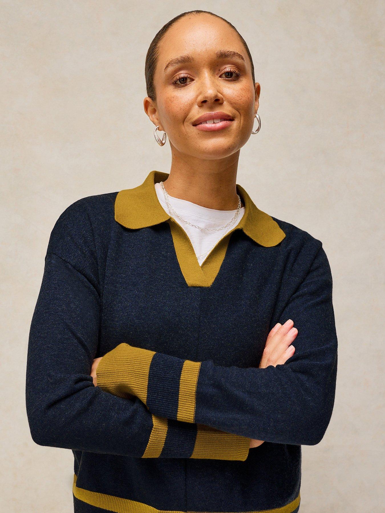 White Stuff Cara Collared Knitted Jumper - Blue