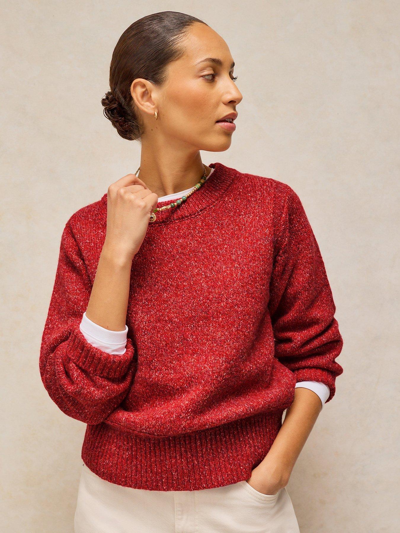 Image 1 of 5 of White Stuff Womens Lucie Crew Neck Ribbed Hem Jumper - Bright Red