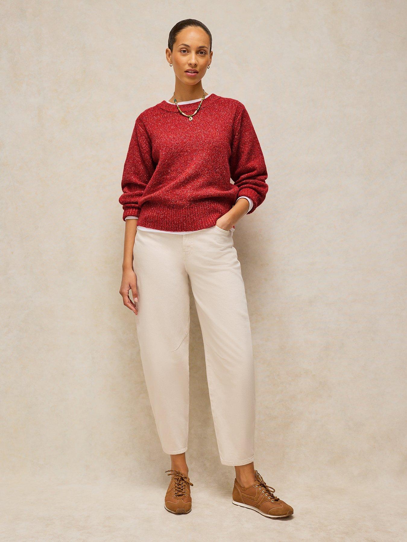 Image 3 of 5 of White Stuff Womens Lucie Crew Neck Ribbed Hem Jumper - Bright Red