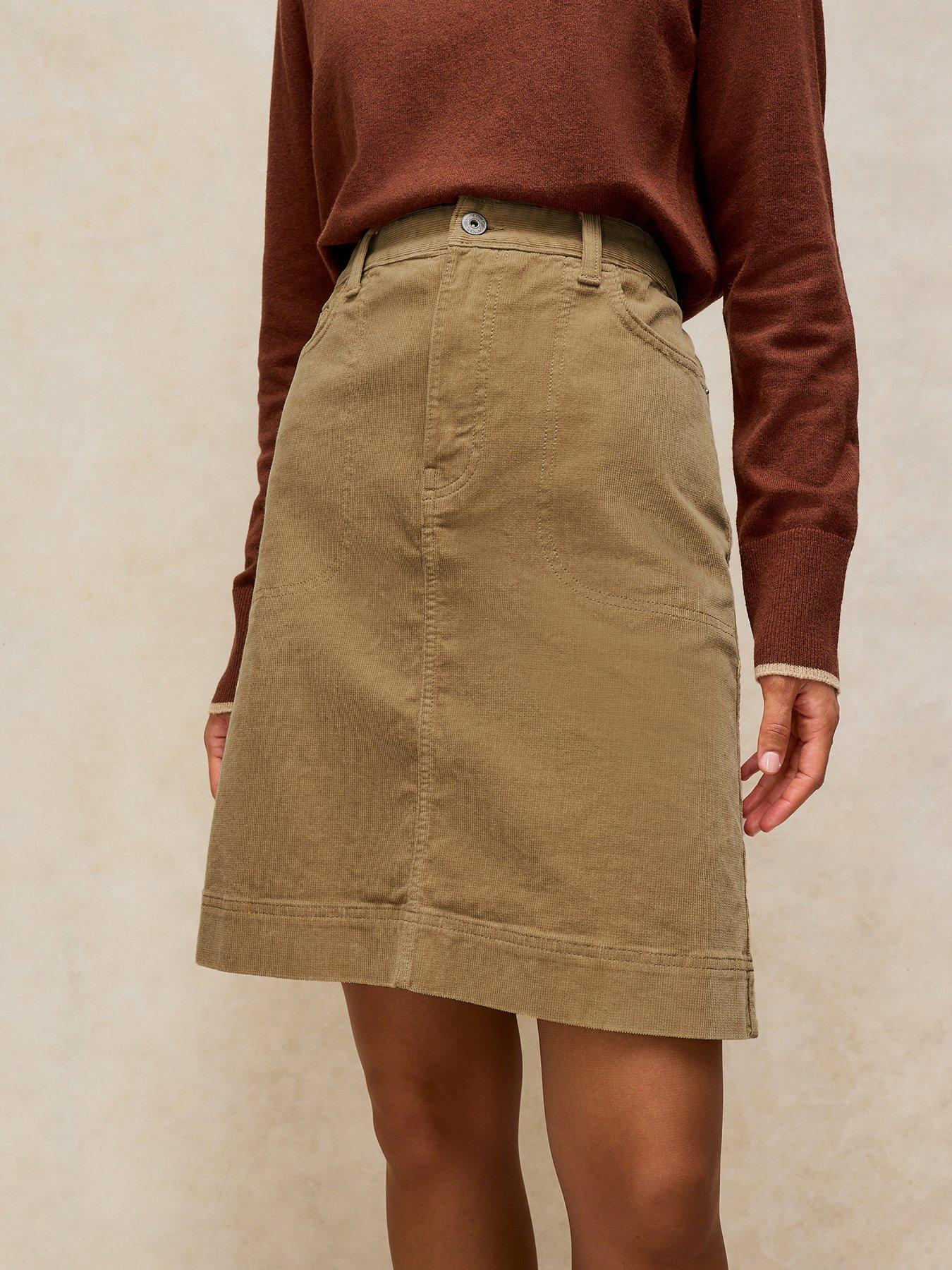 White Stuff Tia Corduroy Knee Length Skirt - Green