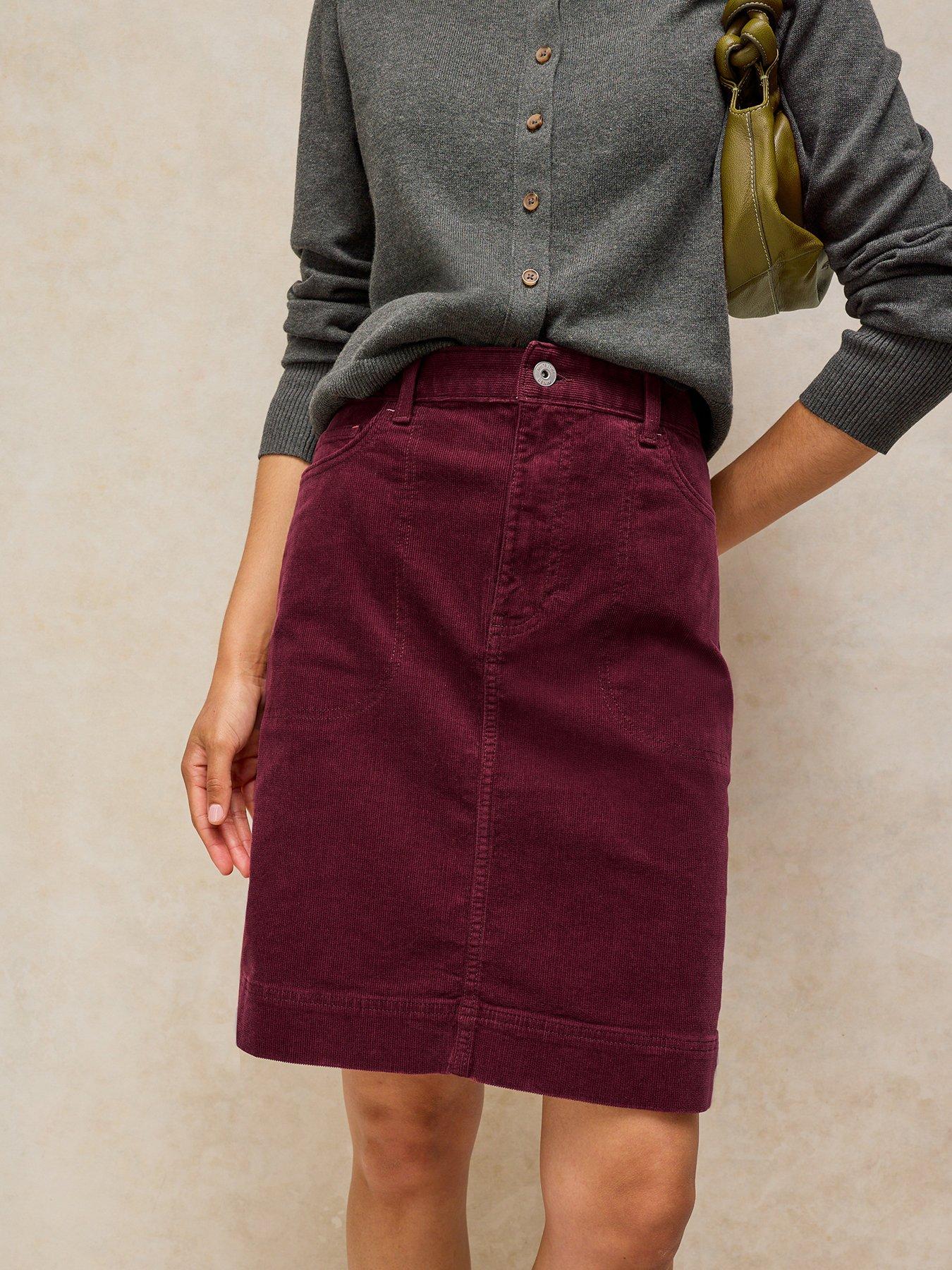 White Stuff Tia Corduroy Knee Length Skirt - Red