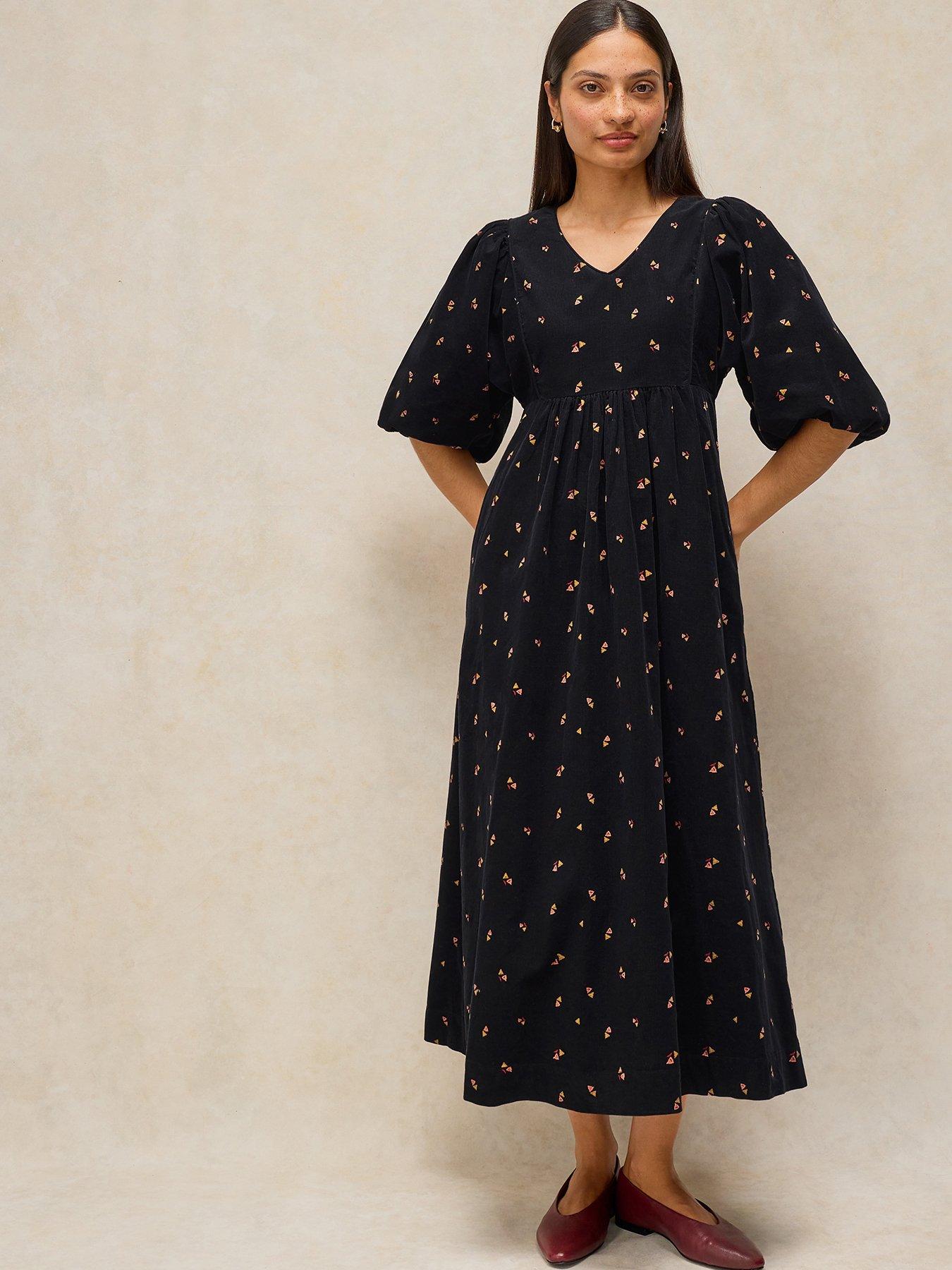 Image 1 of 5 of White Stuff Matilda Cord Printed Midaxi Dress - Black
