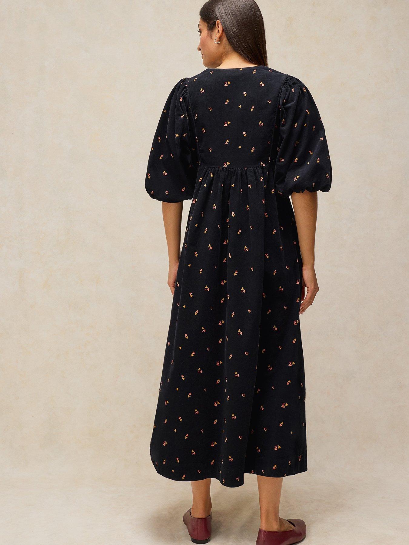 Image 2 of 5 of White Stuff Matilda Cord Printed Midaxi Dress - Black