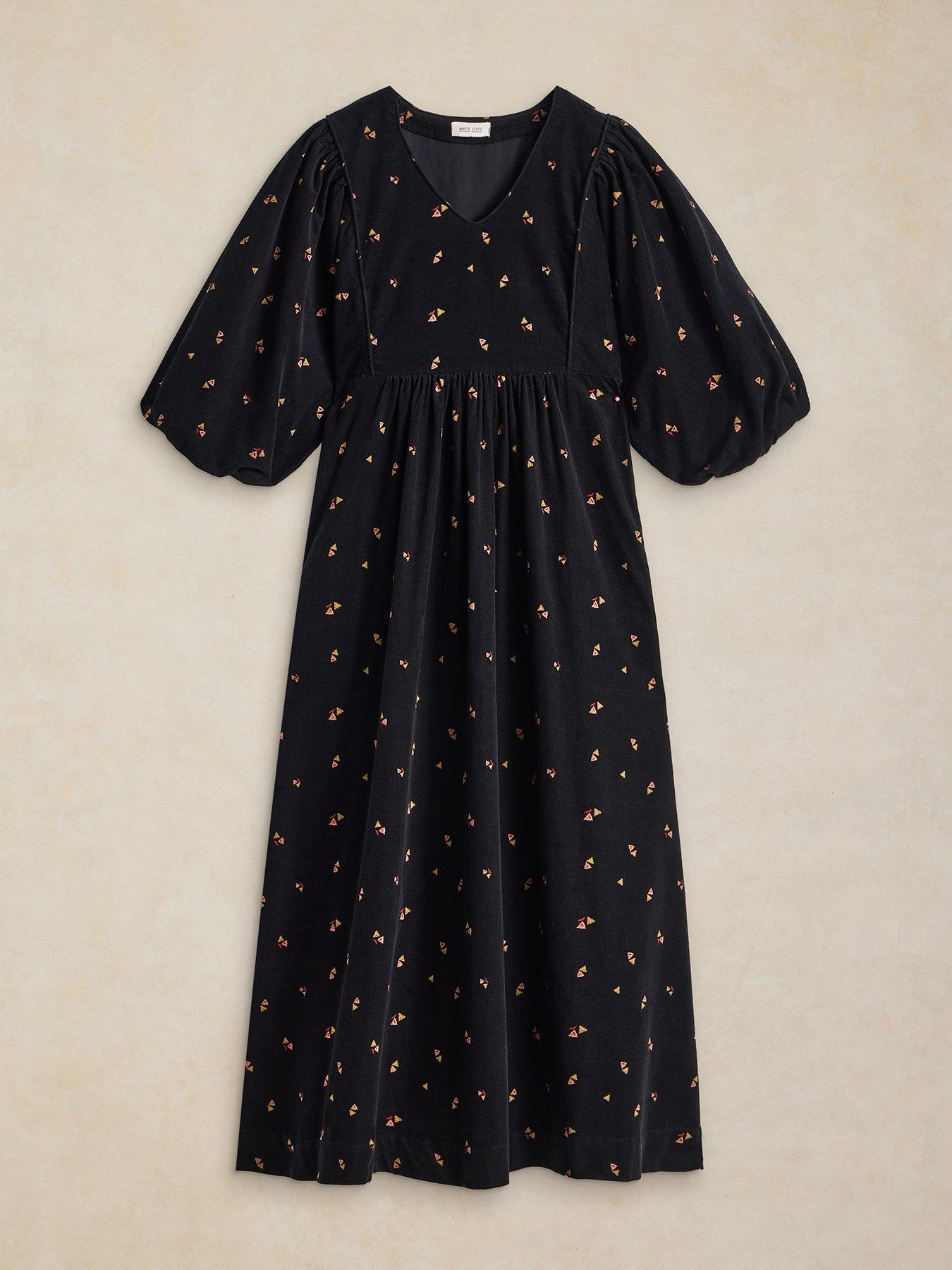 Image 5 of 5 of White Stuff Matilda Cord Printed Midaxi Dress - Black