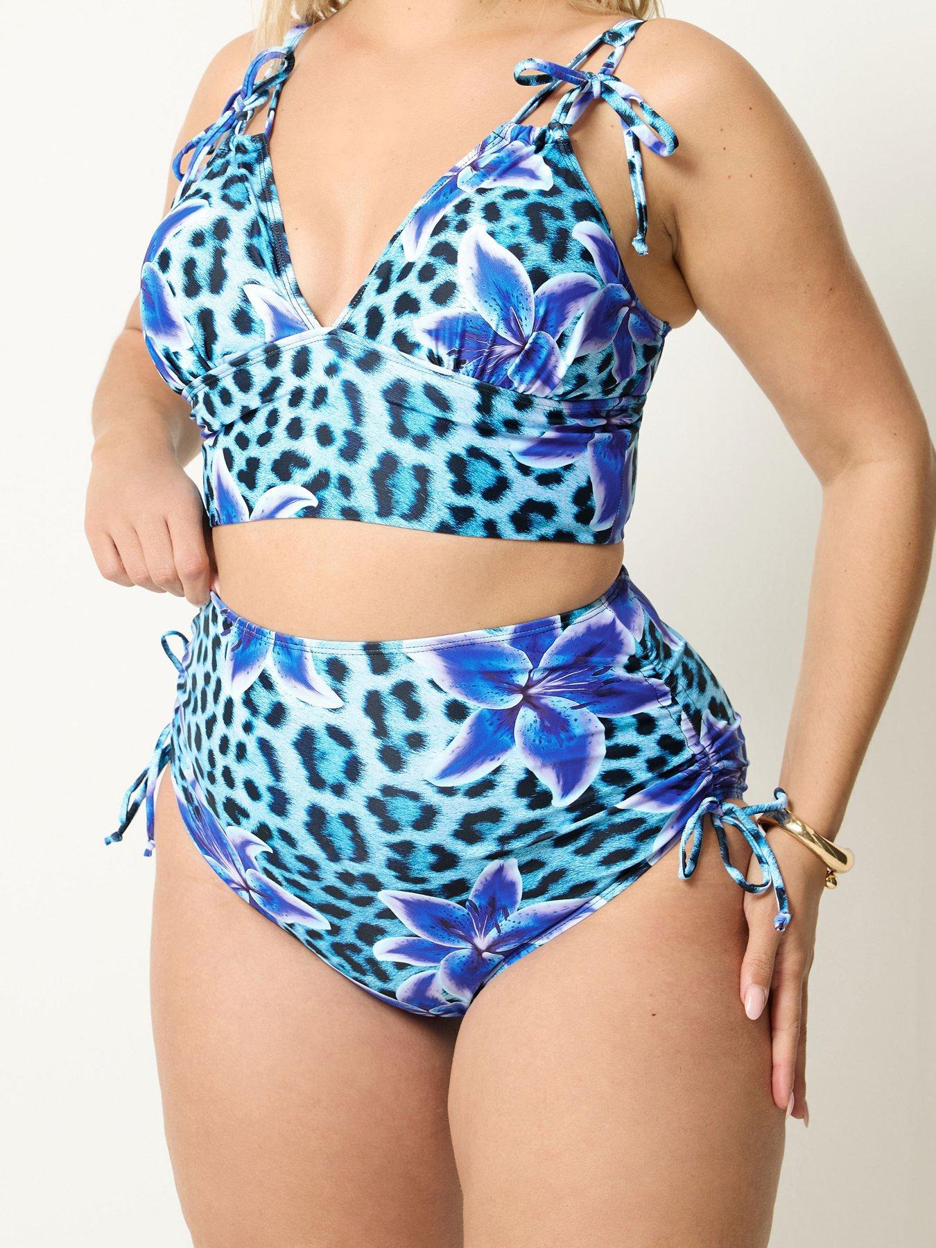 Yours YOURS Curve Animal Tie Bikini Top - Blue
