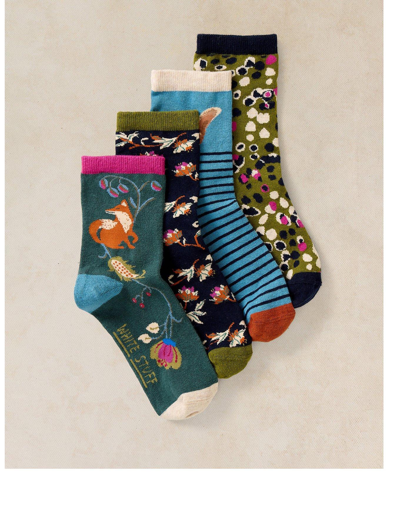 Image 1 of 4 of White Stuff 4Pack Garden Animal Socks - Green