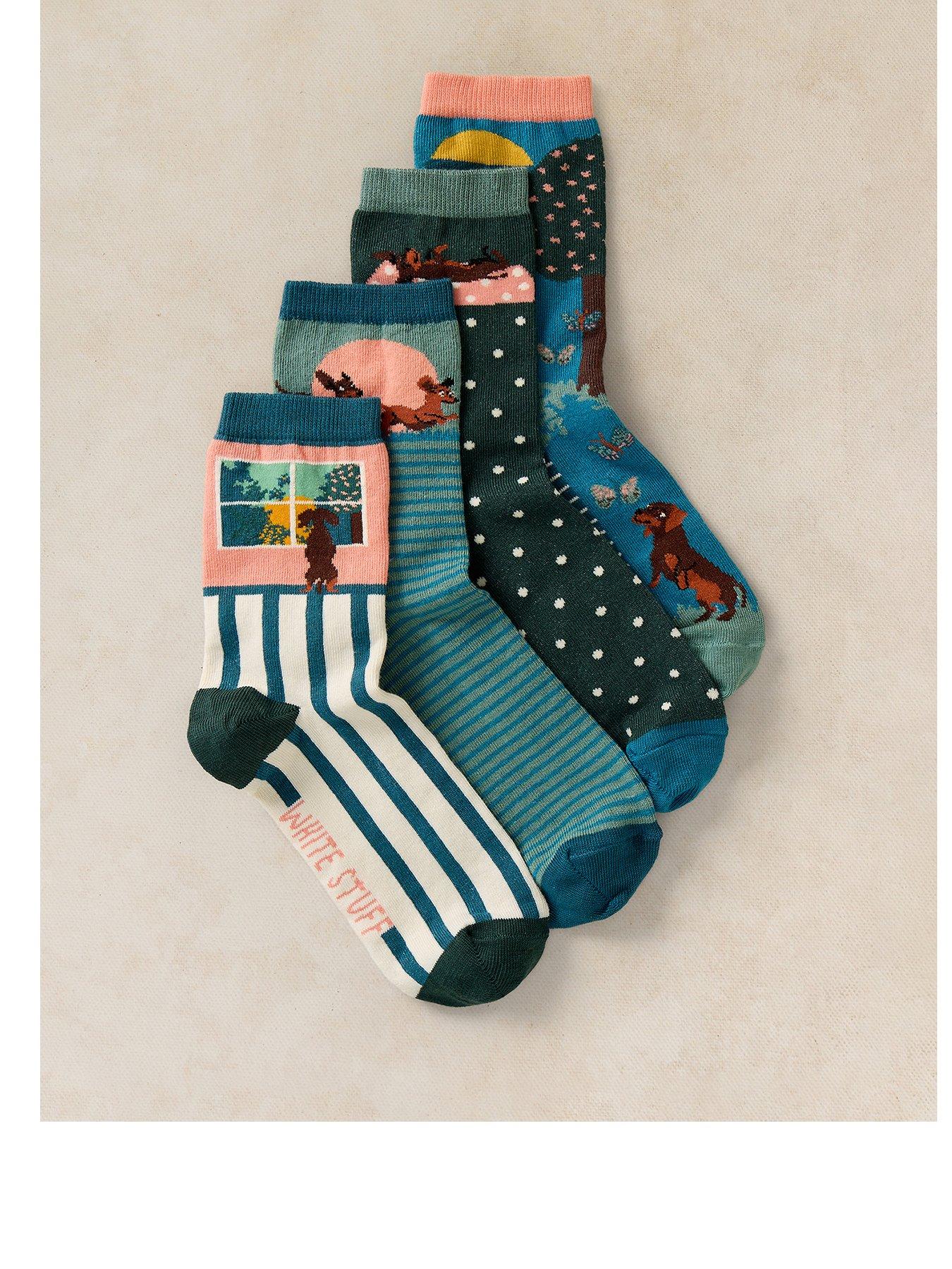 Image 1 of 4 of White Stuff 4Pack Playful Sausage Dog Socks - Blue