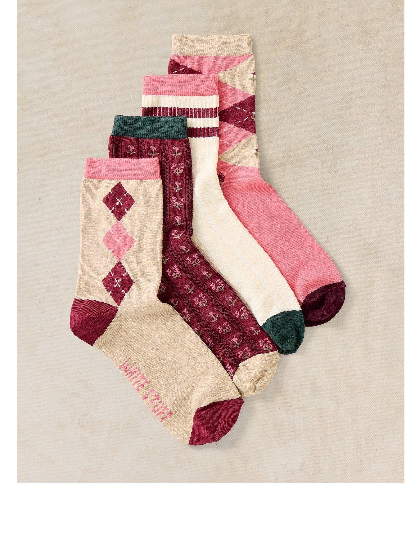 White Stuff 4Pack Argyle Pattern Ankle Socks - Pink