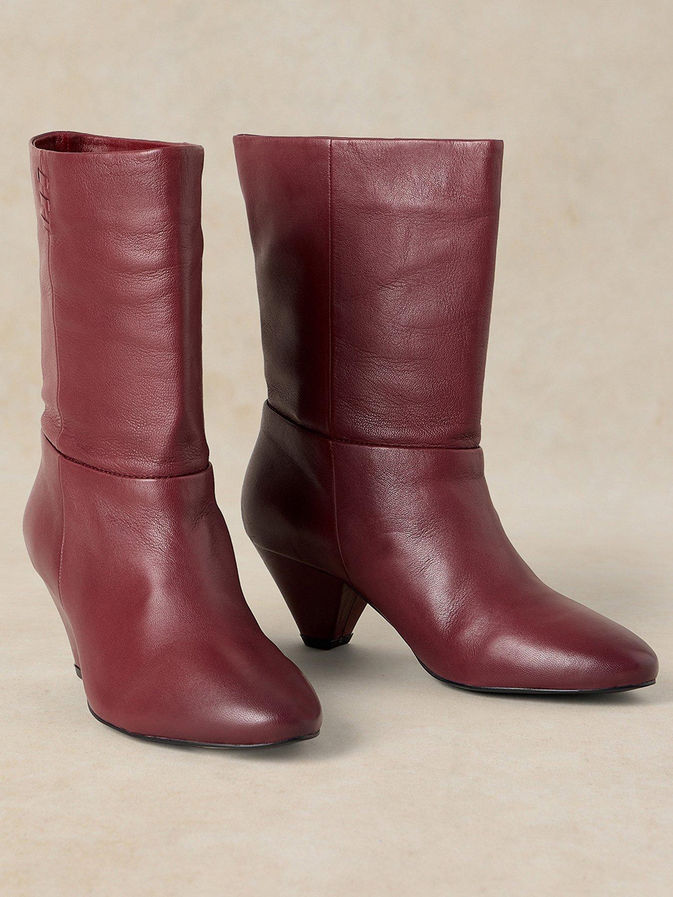 Image 2 of 4 of White Stuff Womens Chrissie Slouch Pointed Toe Mid Heel Boots - Red