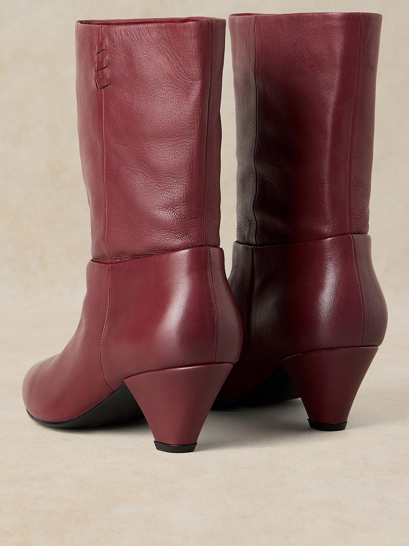 Image 3 of 4 of White Stuff Womens Chrissie Slouch Pointed Toe Mid Heel Boots - Red