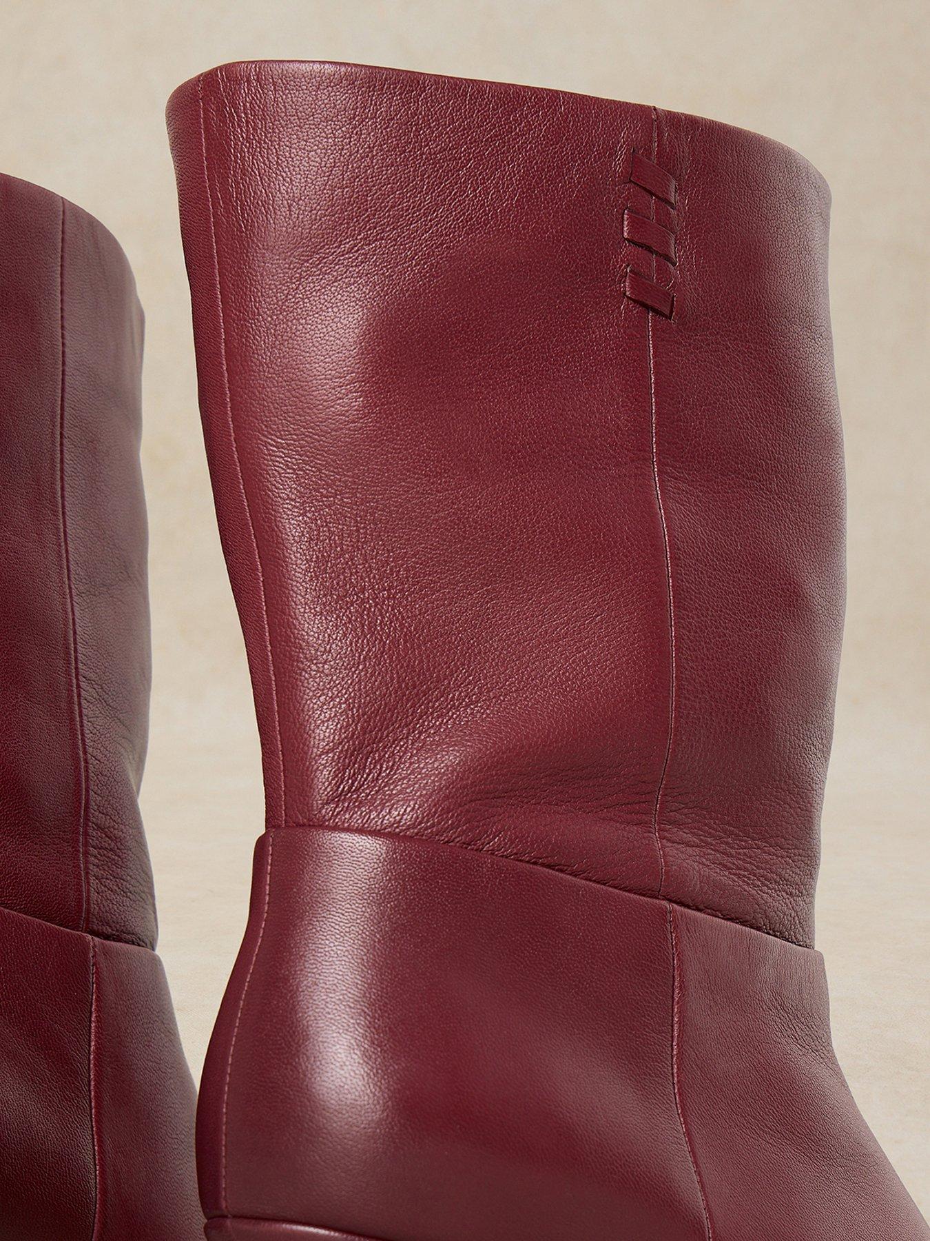 Image 4 of 4 of White Stuff Womens Chrissie Slouch Pointed Toe Mid Heel Boots - Red