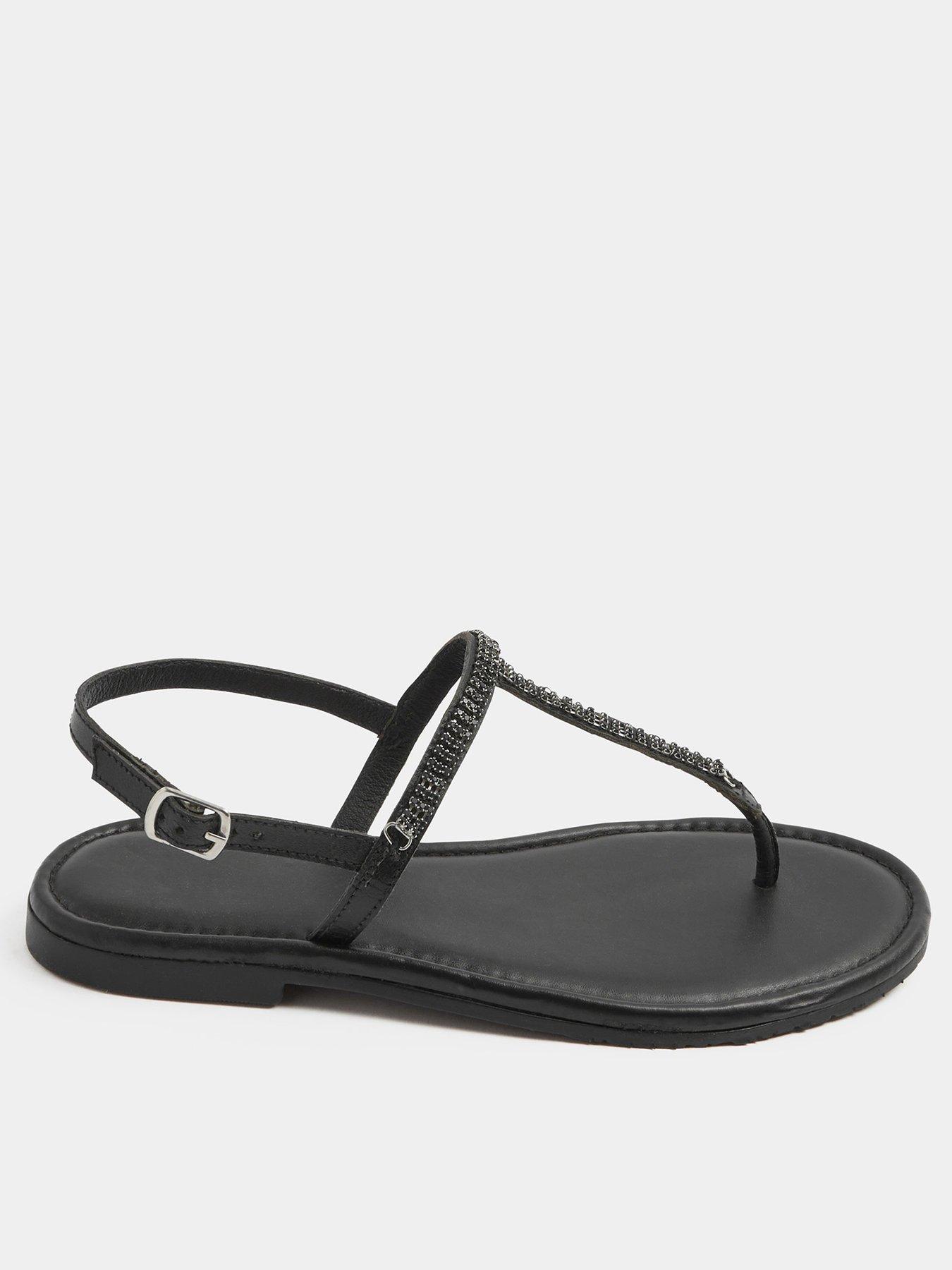 Yours Extra Wide Diamante Toe Post Sandals - Black