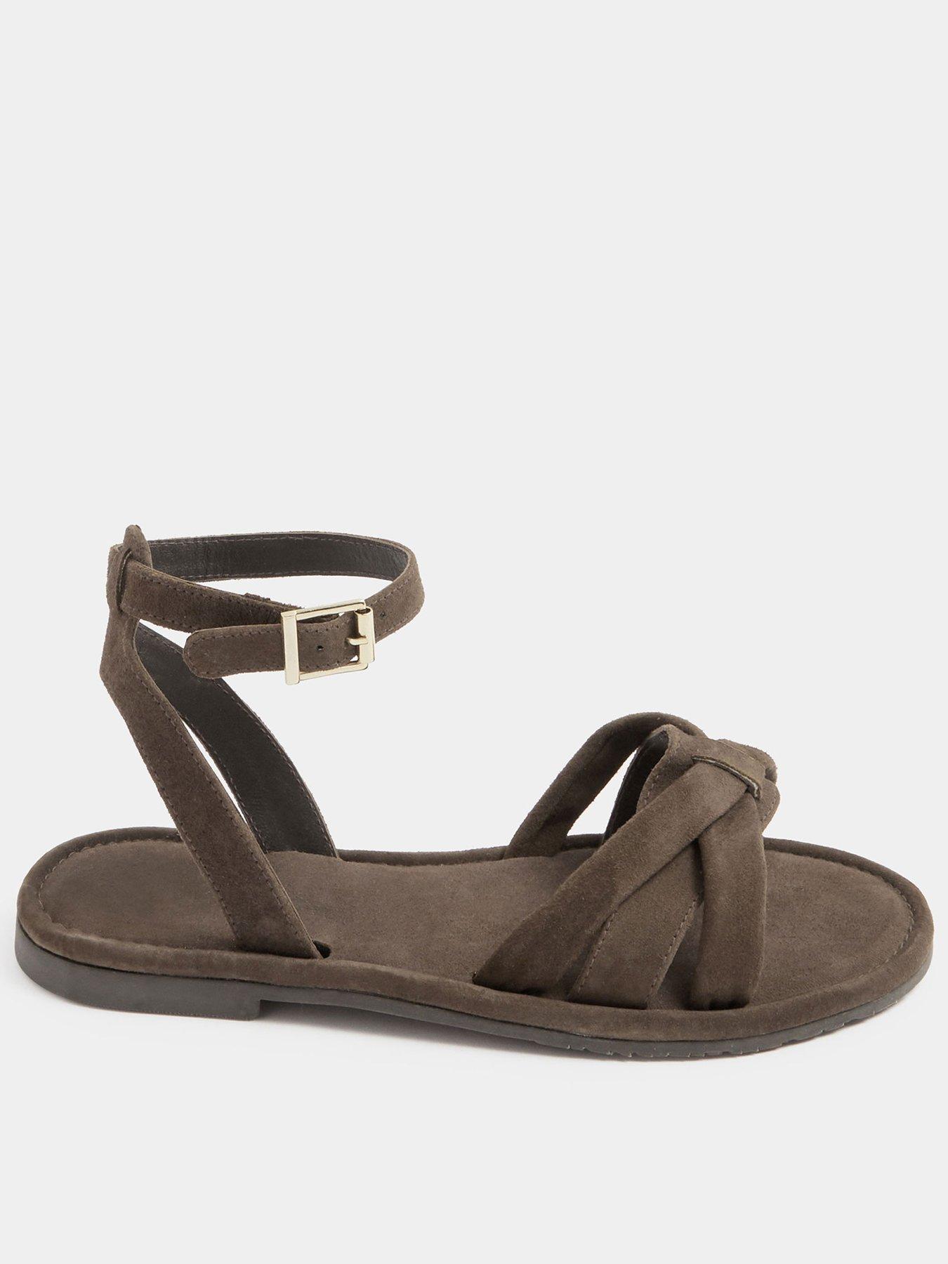 Image 1 of 4 of Yours Faux Suede Cross Over Sandals In Extra Wide EEE Fit - Chocolate Brown