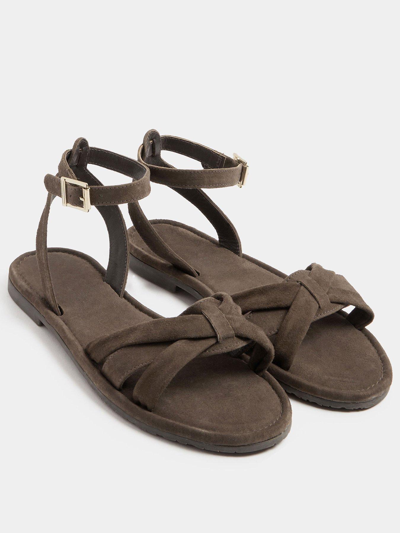 Image 2 of 4 of Yours Faux Suede Cross Over Sandals In Extra Wide EEE Fit - Chocolate Brown