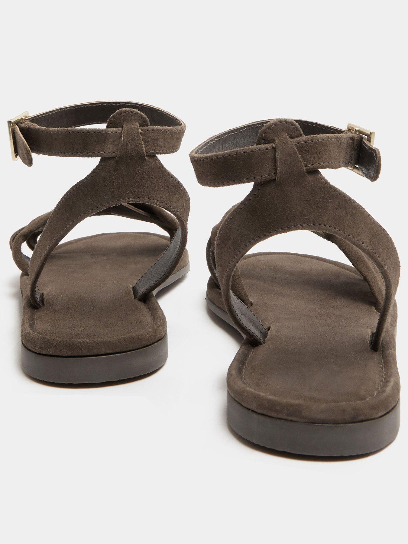 Image 3 of 4 of Yours Faux Suede Cross Over Sandals In Extra Wide EEE Fit - Chocolate Brown