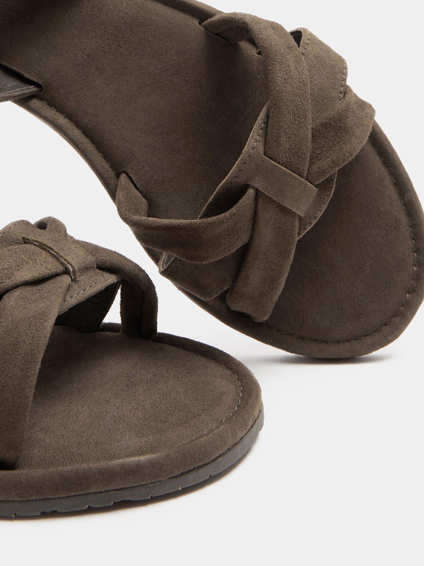 Image 4 of 4 of Yours Faux Suede Cross Over Sandals In Extra Wide EEE Fit - Chocolate Brown