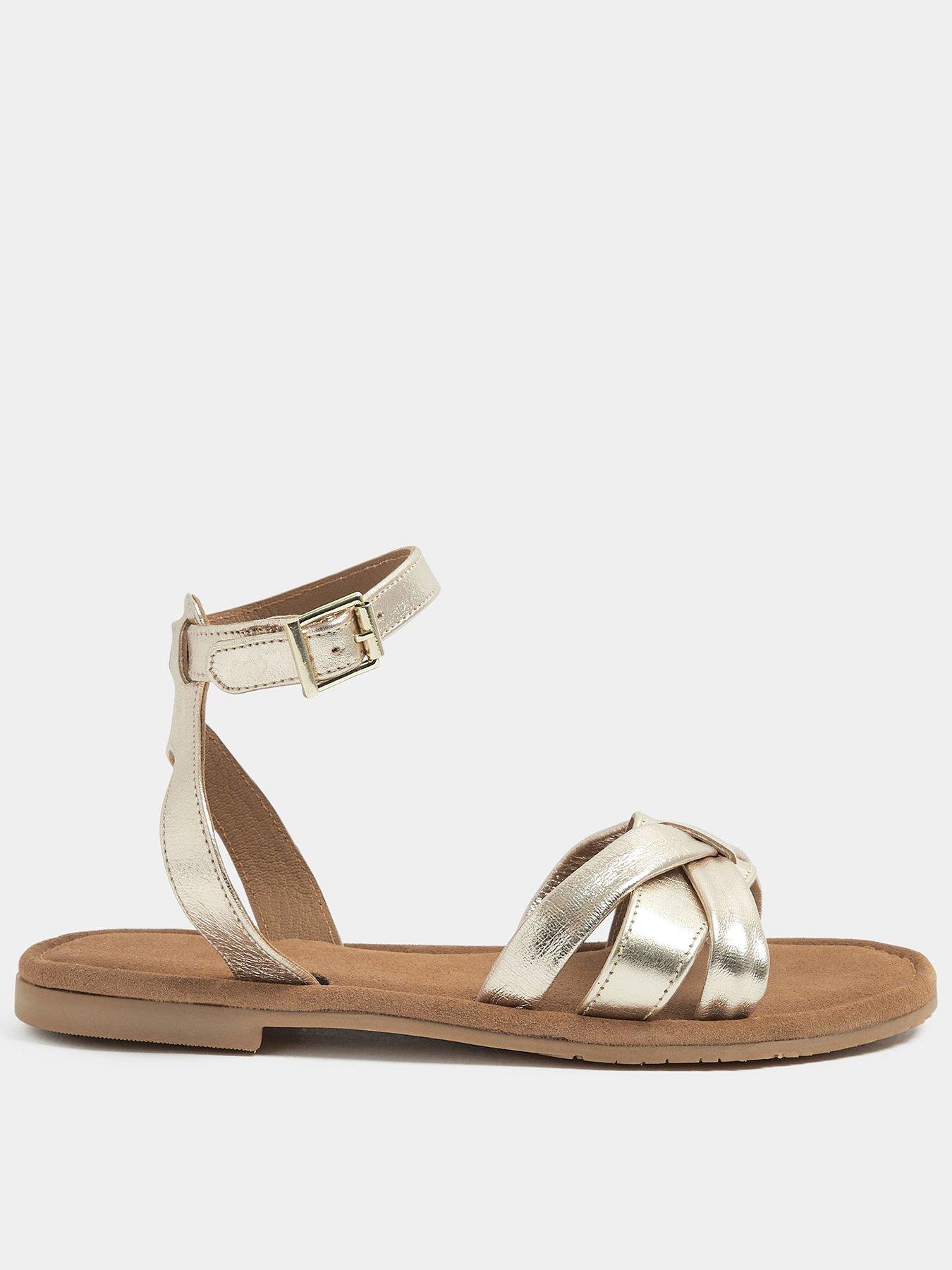 Yours Faux Leather Cross Over Sandals In Extra Wide EEE Fit - Gold