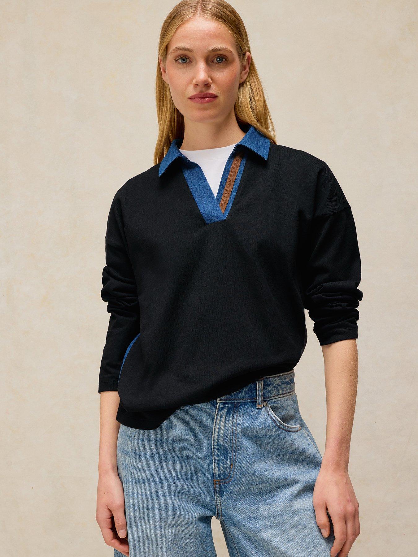 White Stuff Denim Mix Rugby Top - Blue