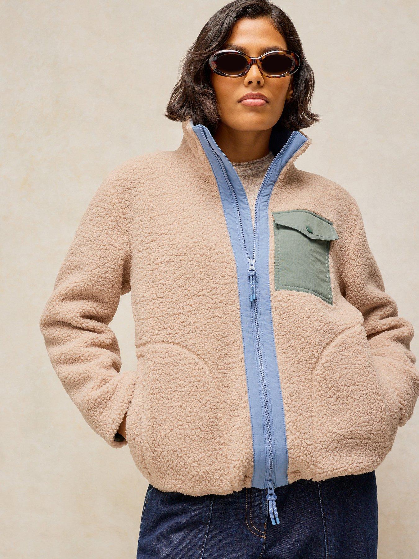 White Stuff Borg Zip Through Jacket - Cream