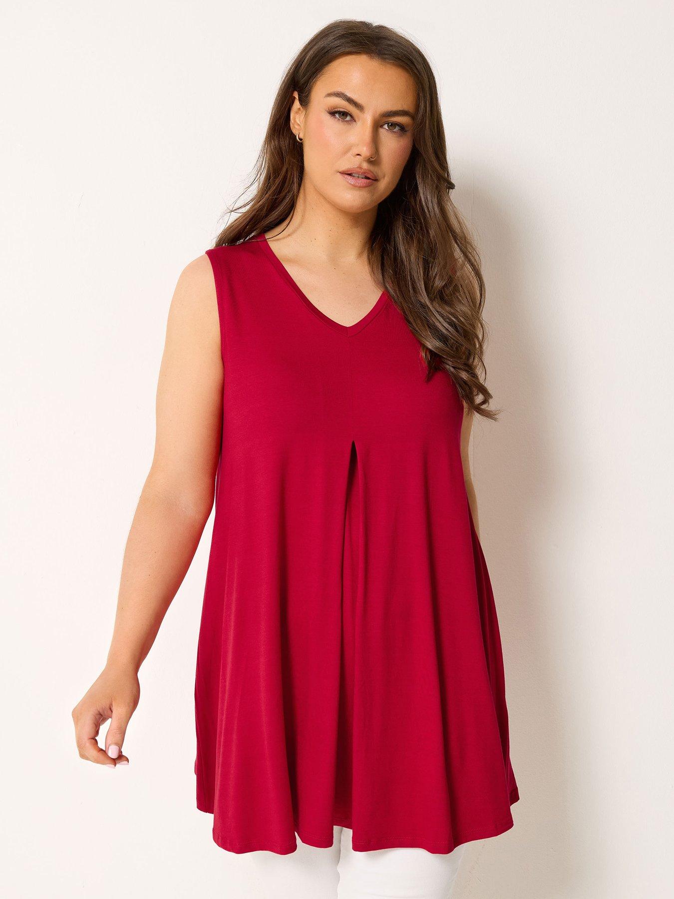Yours Curve Pleat Front Vest - Red