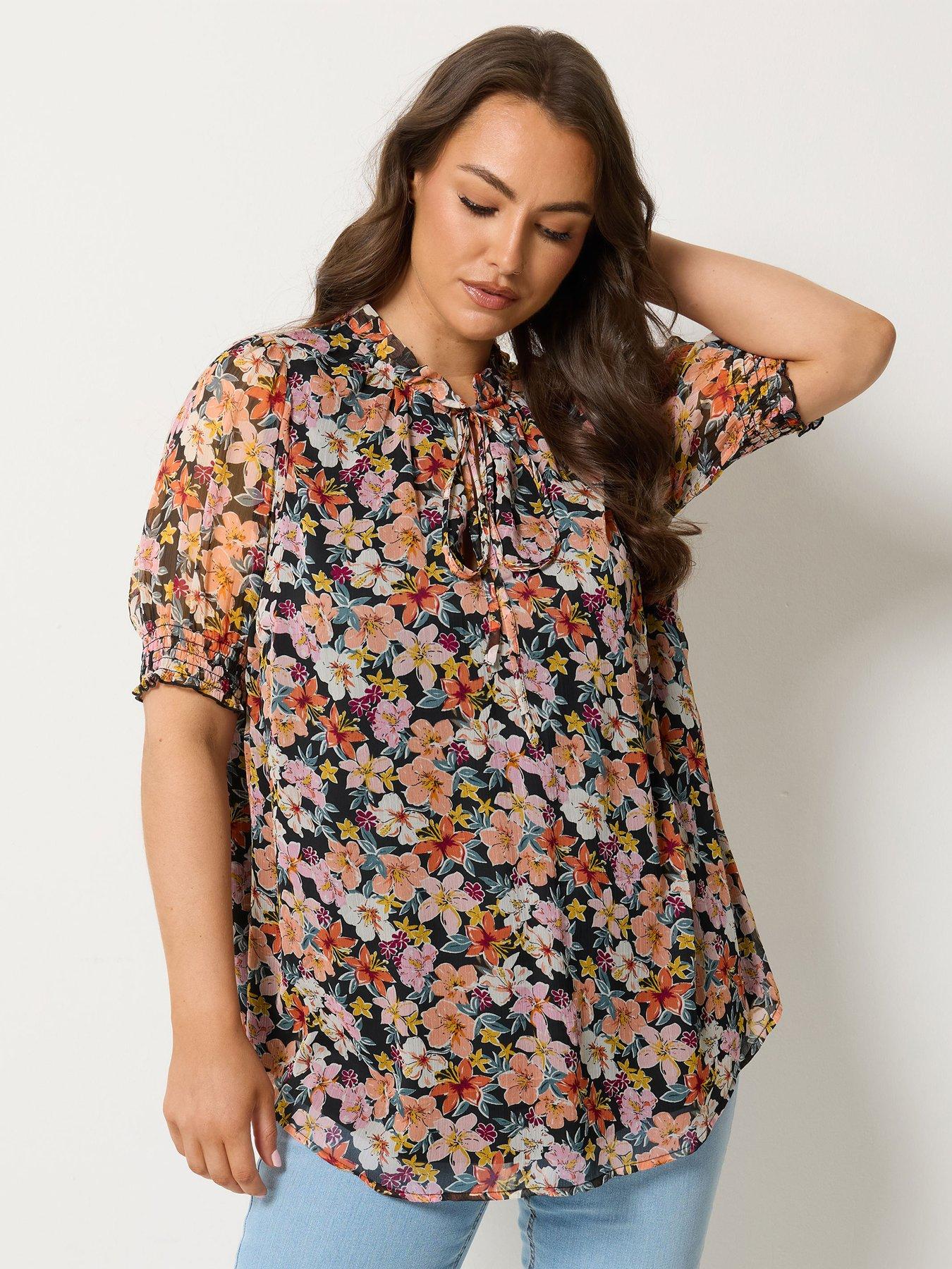 Yours Curve Frill Neck Lined Blouse - Multi