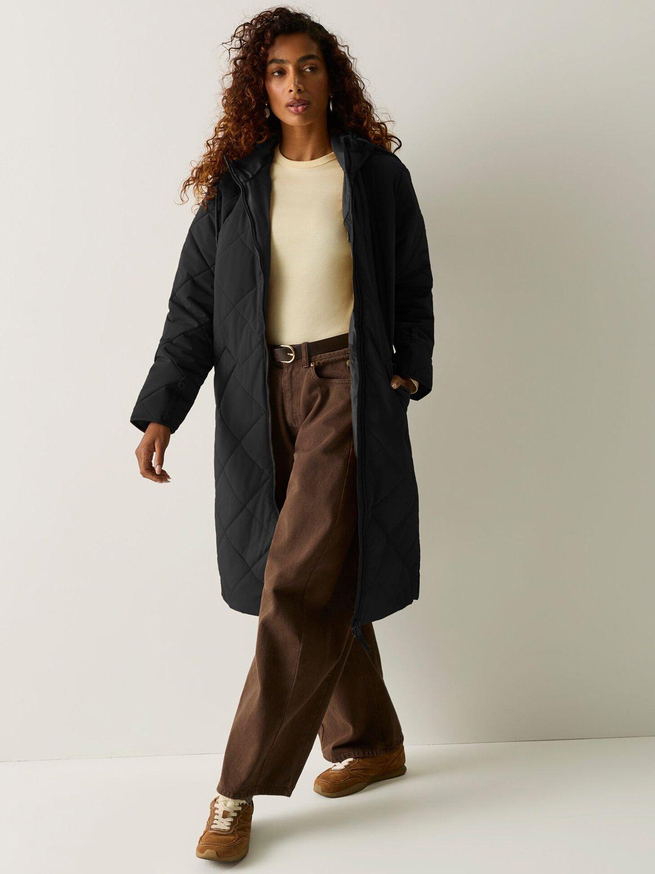 Image 1 of 7 of Regatta Womens Elryse Longline Quilted Hooded Jacket - Black