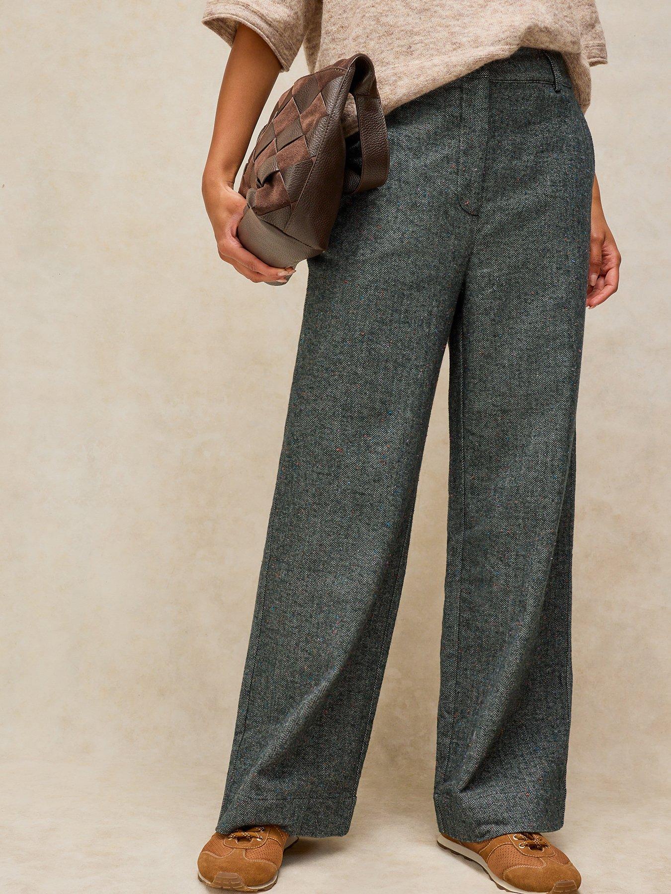 Image 1 of 5 of White Stuff Womens Belle Organic Cotton Blend Stretch Wide Leg Trousers - Grey