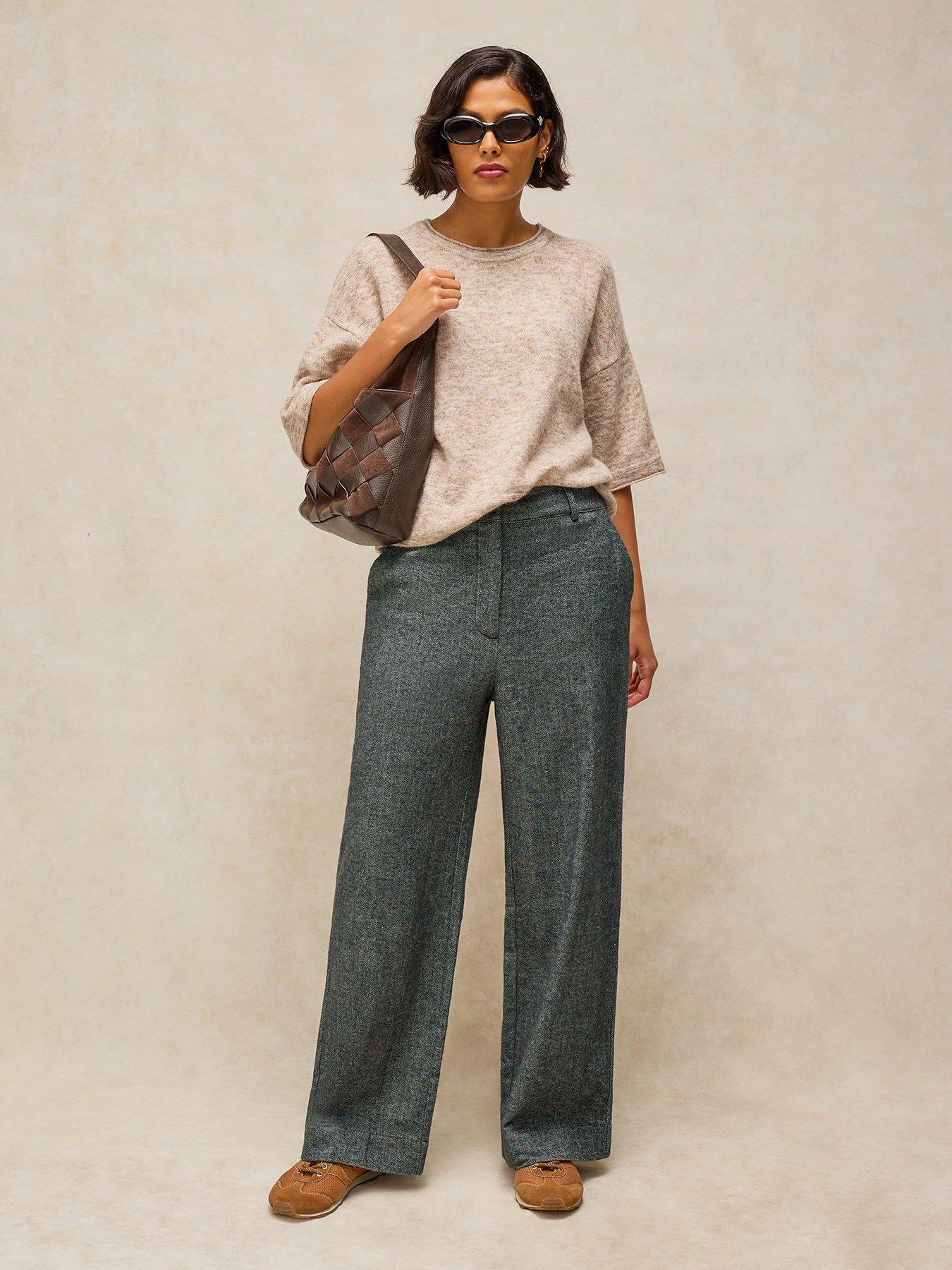 Image 3 of 5 of White Stuff Womens Belle Organic Cotton Blend Stretch Wide Leg Trousers - Grey