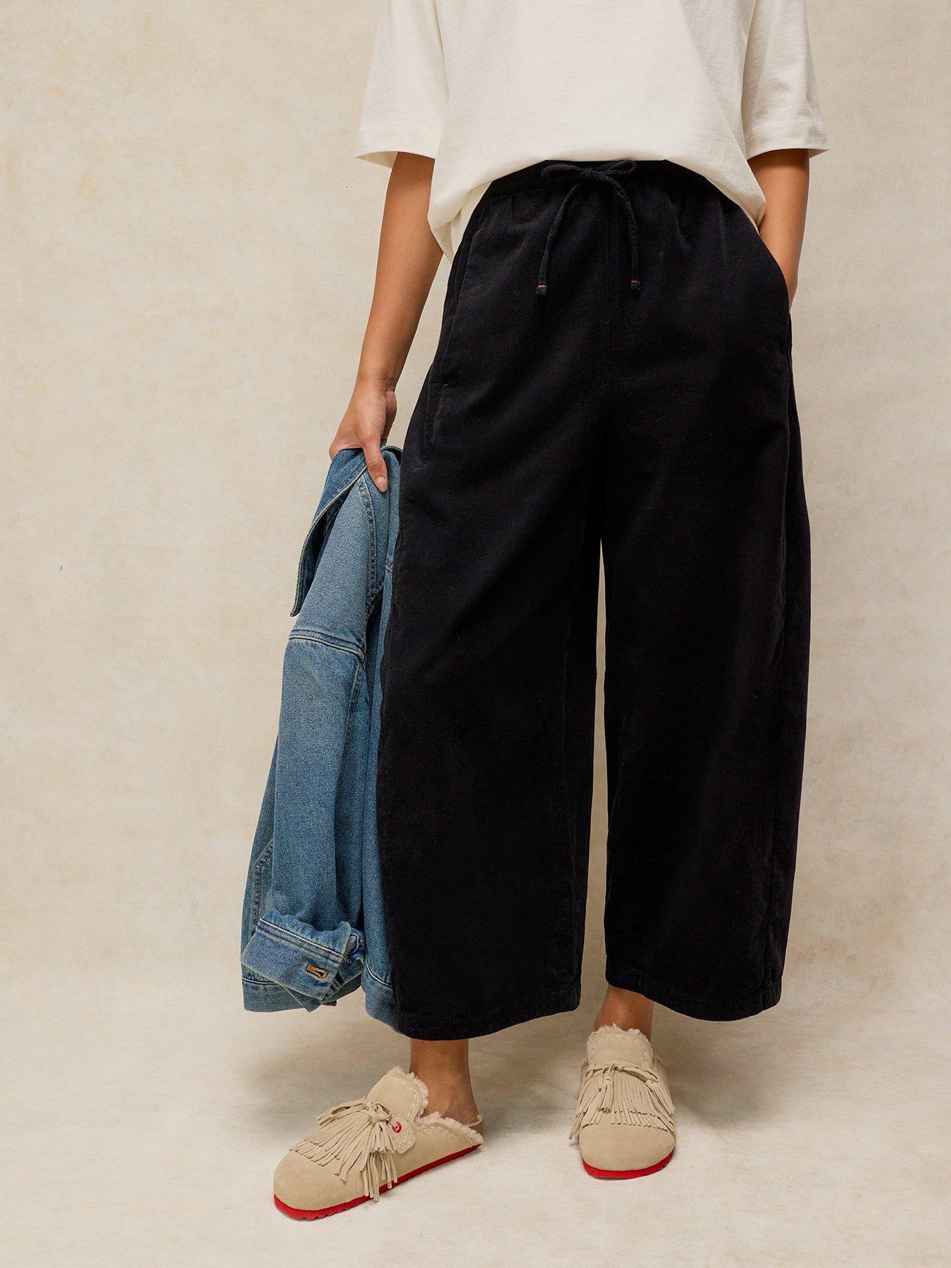 White Stuff Leona Wide-Leg Corduroy Trousers - Black