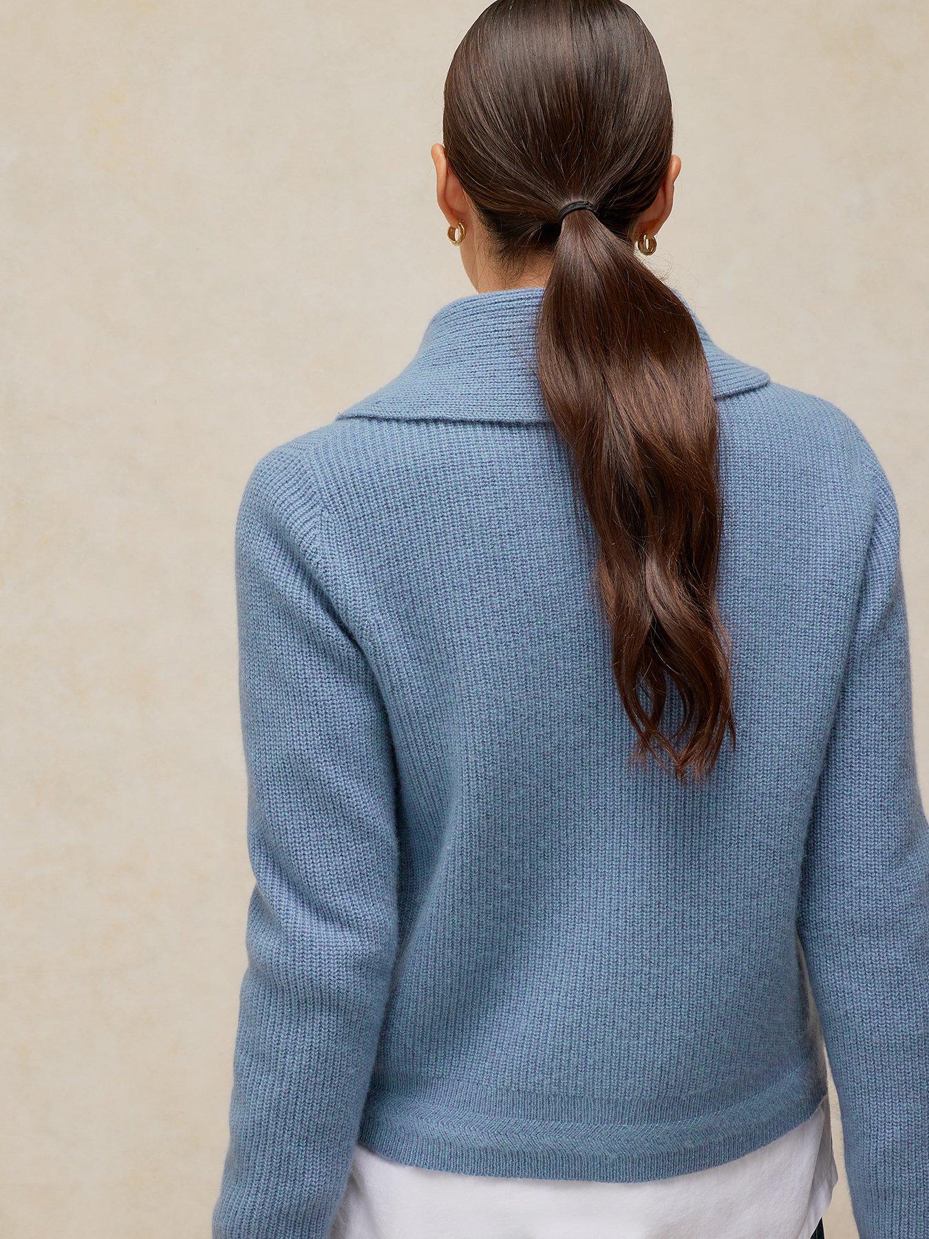 Image 2 of 5 of White Stuff Womens Rib Scarf-Tie Ribbed Button-Through Cardigan - Blue