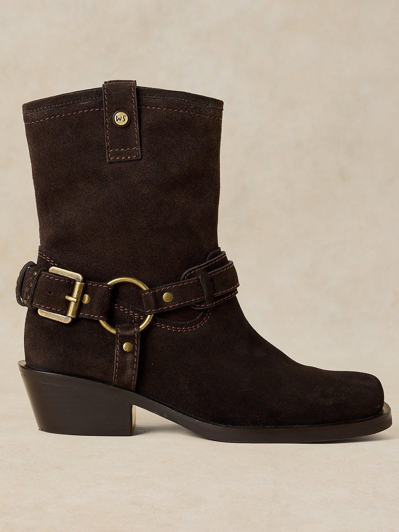 White Stuff Liberty Western Biker Boots - Brown