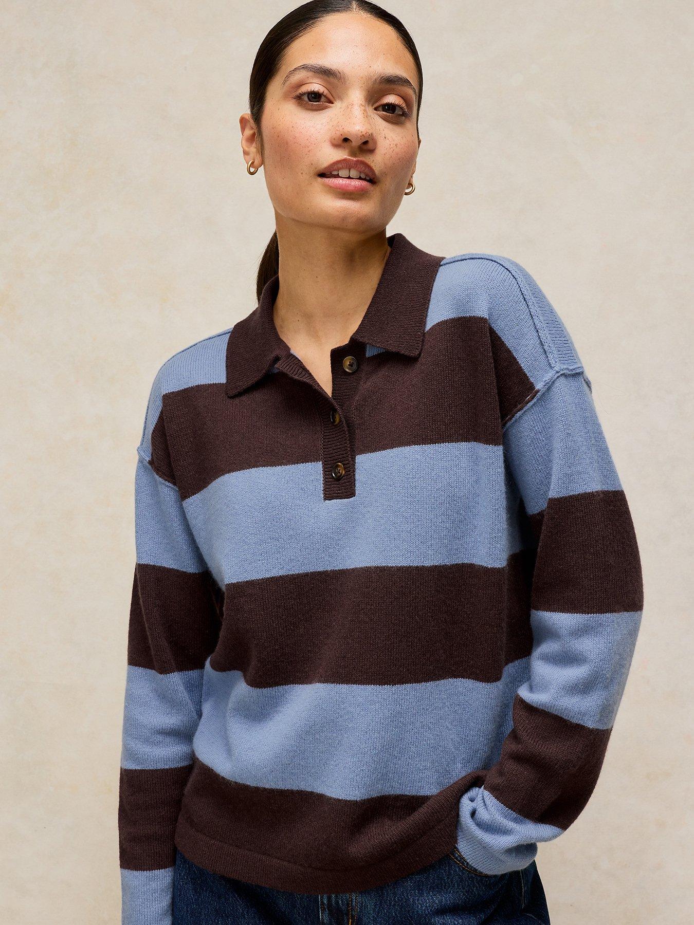 White Stuff Camilla Stripe Collar Knitted Jumper - Blue