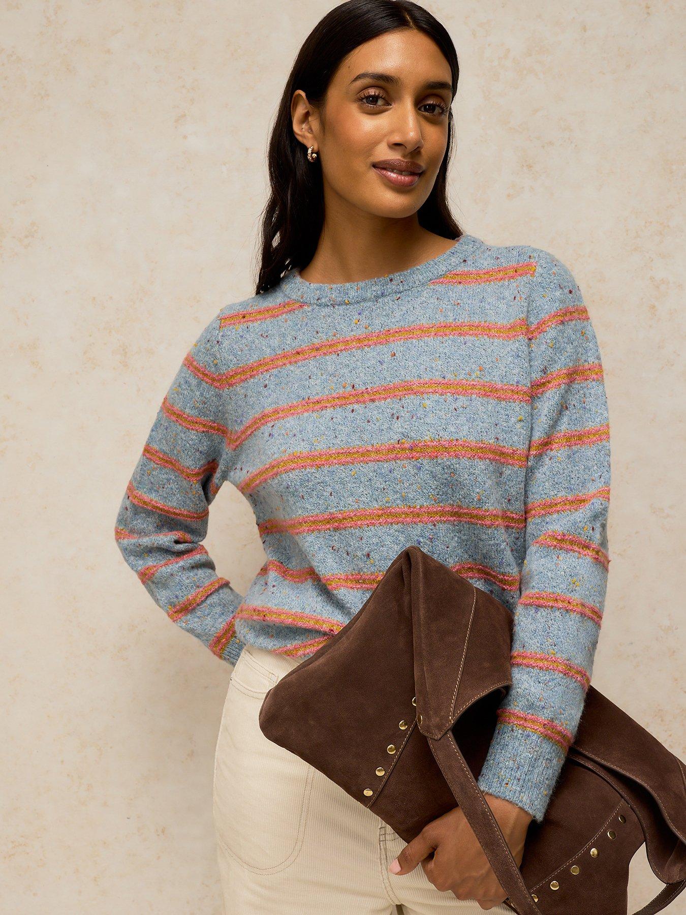 White Stuff Talia Nep Stripe Knitted Jumper - Blue